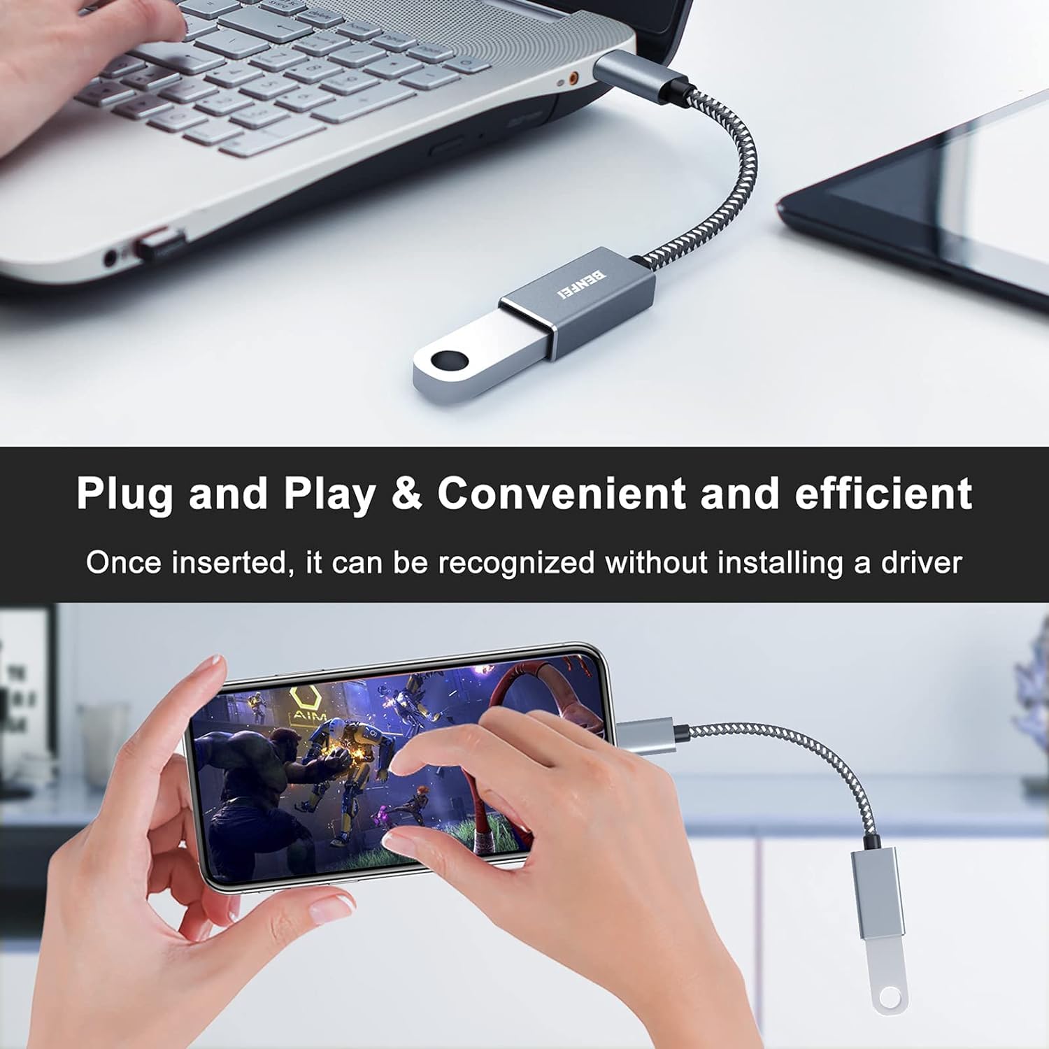 BENFEI USB C to USB 3.0 Adapter (2 Pack) - USB Type C Male to USB A Female Converter Compatible with iPhone 15 Pro/Max, MacBook Pro/Air 2023, iMac, Galaxy S23, Dell XPS 17 - Perfect for Data Transfer & Charging Devices