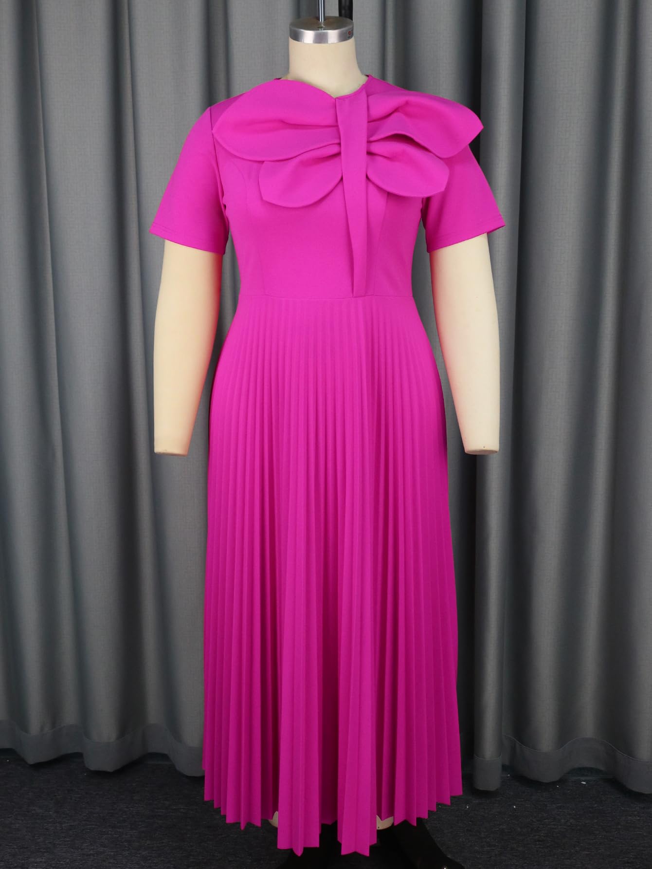 2025 Summer Women's Casual Church Dress - Pleated Short Sleeve Round Neck Dragonfly Print Maxi Dress for Spring | Perfect for Sunday Service, Wedding Guest & Summer Outings