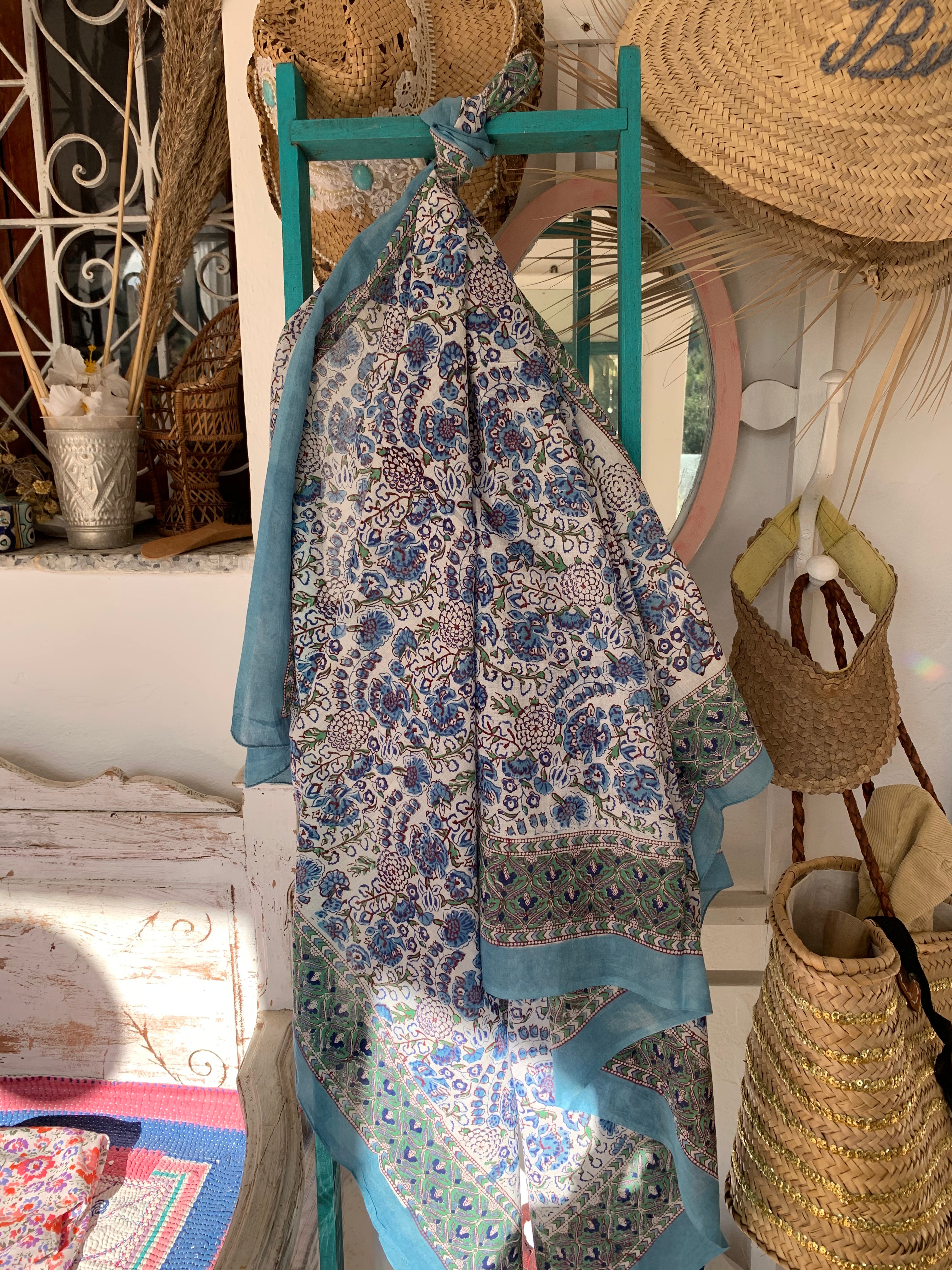 Stylish Block Print Cotton Sarong Pareo Shawl - New Collection for Beach, Pool & Summer Fashion