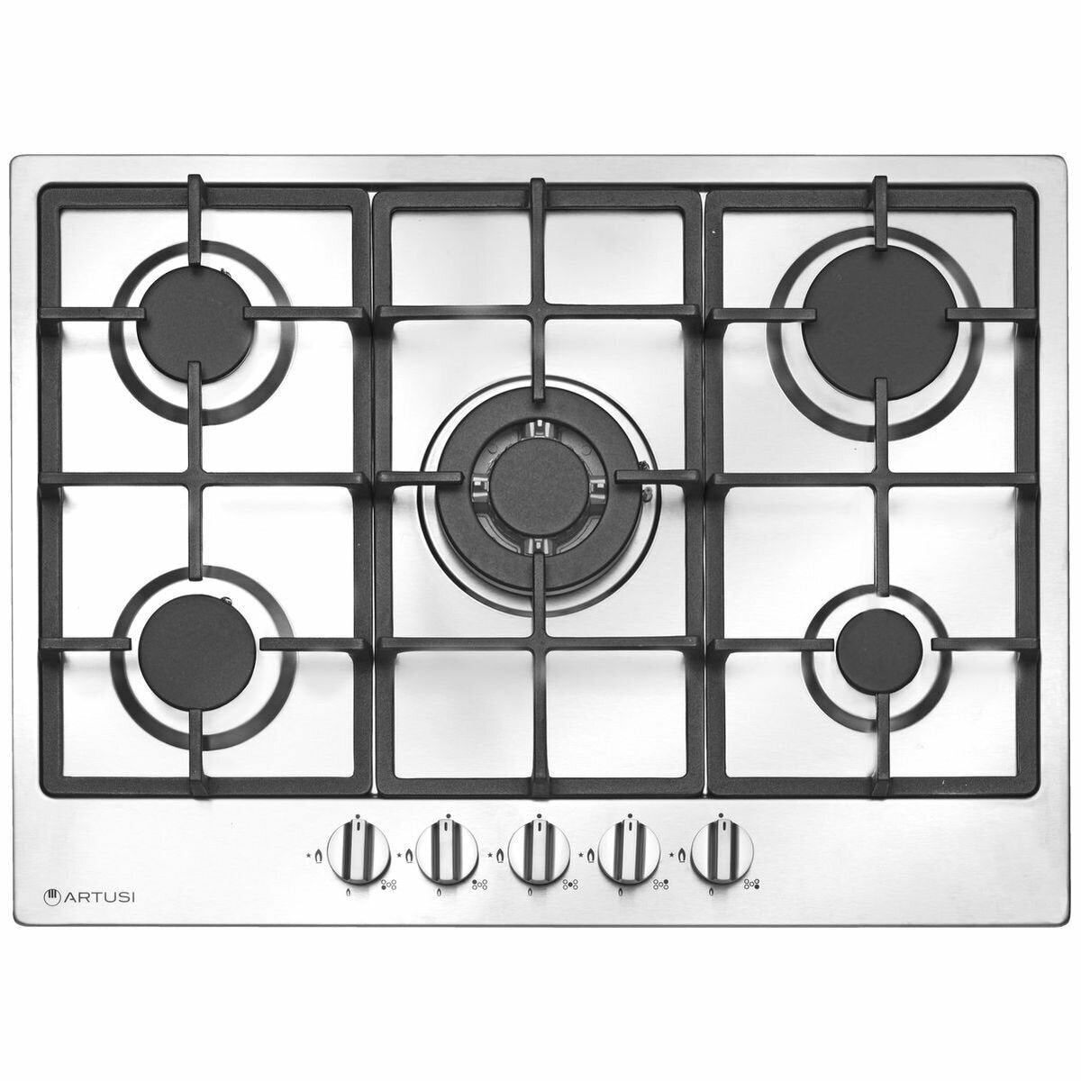 Artusi 70cm 5-Burner Natural Gas Cooktop CAGH75X - Professional Stainless Steel Stovetop for Home Kitchen, Restaurant & Outdoor Cooking