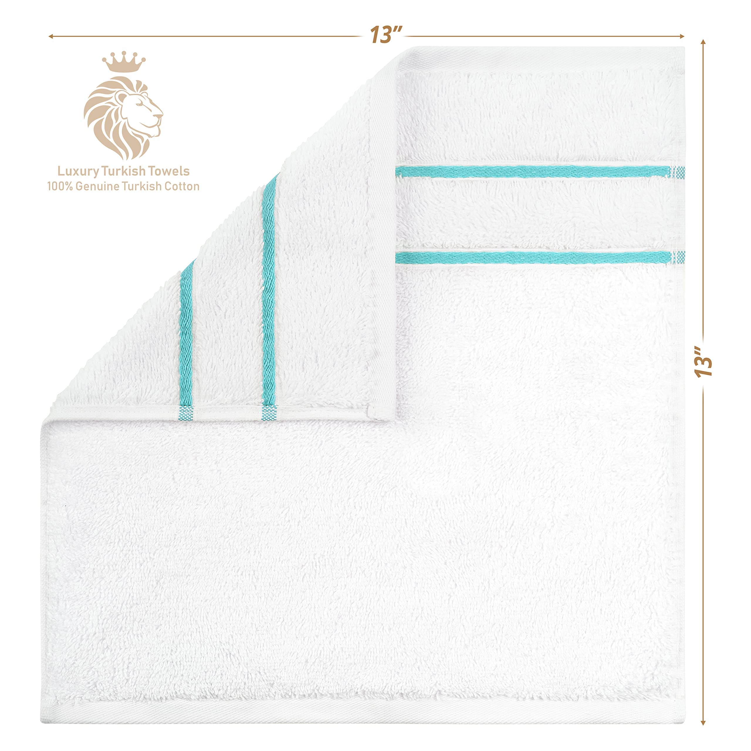 4 Pack Premium White Washcloths - 100% Turkish Cotton Face & Hand Towels for Bathroom, Kitchen & Spa - Soft & Absorbent Small Towels - Perfect for Skincare, Makeup Removal & Gentle Cleansing (Turquoise Blue)