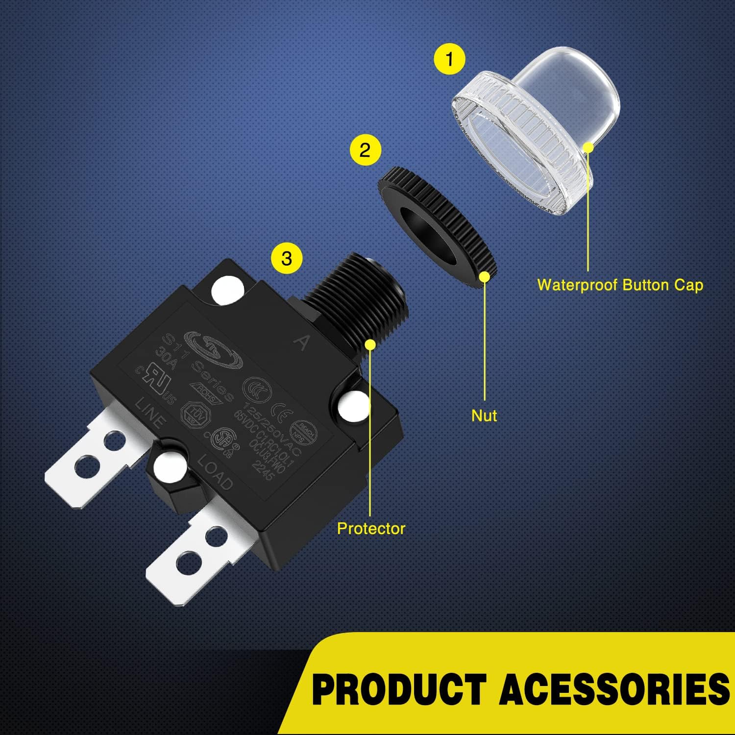 5Pcs 5A 10A 15A 20A 30A Circuit Breaker Terminals - High Amp Electrical Protection for Automotive, Marine & Home Appliances