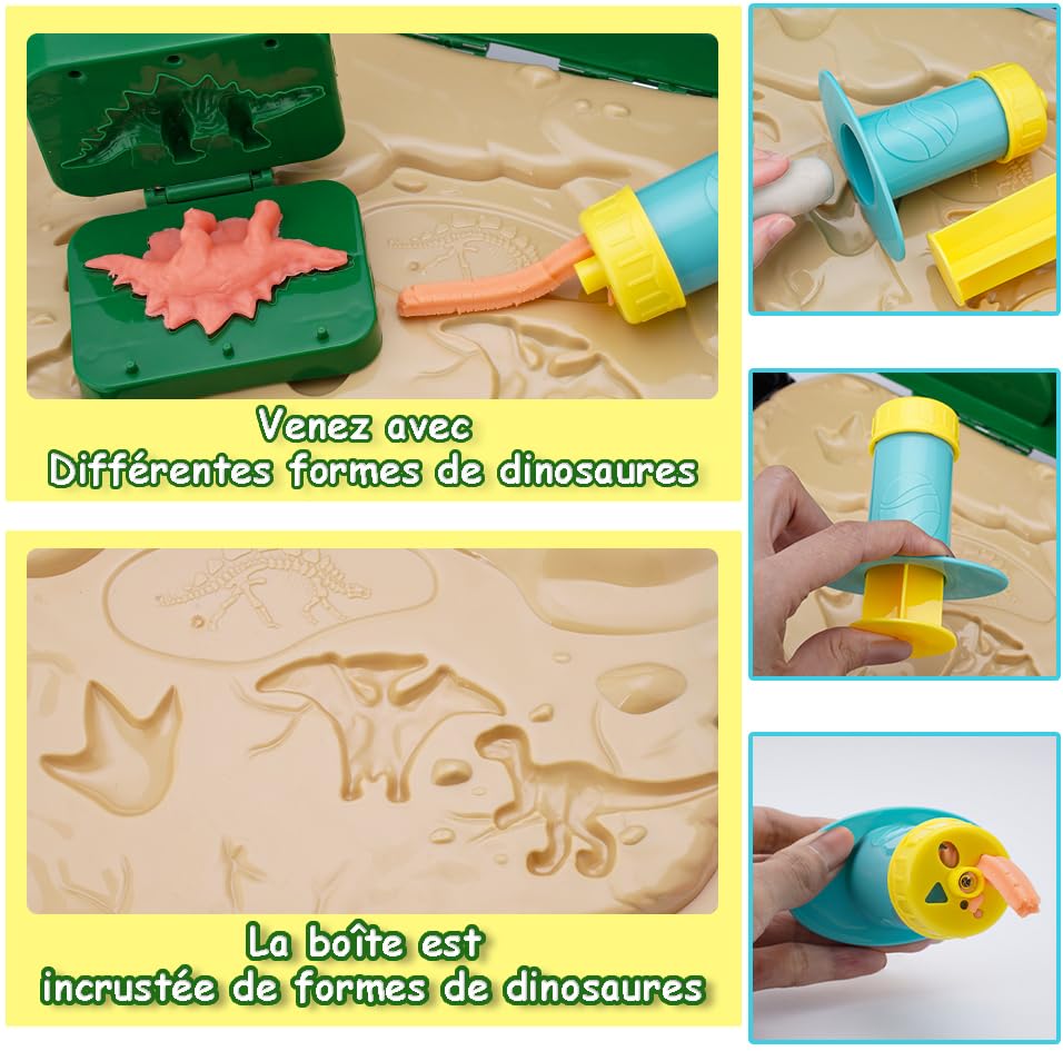 VBACALA Dinosaur Modeling Clay Kit for Kids Ages 3+, 36-Piece Play Dough Set with Tools & Rolling Case - Creative Arts & Crafts Toy for Preschool Learning, Birthday Gifts, Sensory Play & Fine Motor Skills Development