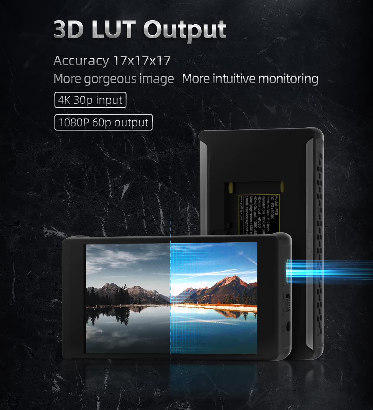 Portkeys PT6 5.2 Inch 4K HDMI Touch Screen Field Monitor - 1920x1080 Resolution, 3D LUT, Peaking Frame, Wireframe Protection, Image Crop - Perfect for DSLR Cameras, Live Streaming & Video Production