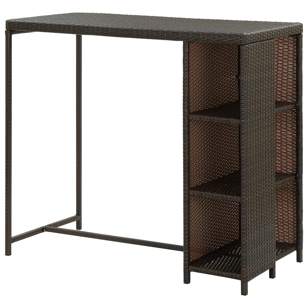 Brown Poly Rattan Bar Table with Storage Rack - 47.2x23.6x43.3 Inch Small Bistro Dining Table Set for Kitchen, Living Room & Bar Area | Perfect for Small Spaces, Breakfast Nooks & Outdoor Entertaining