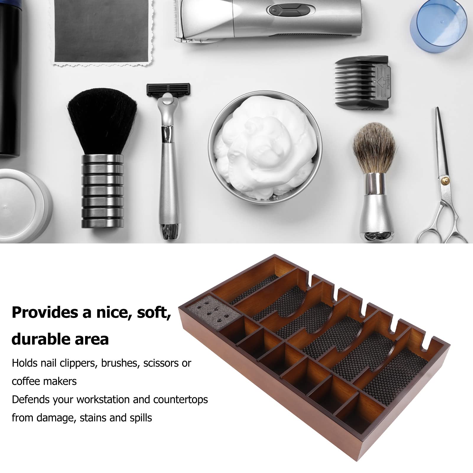 **Dioche Professional Barber Clipper Tray - Large Wooden Hair Clipper Organizer with Non-Slip Base for Salon & Home Use - Perfect for Stylists, Barbers & Personal Grooming**