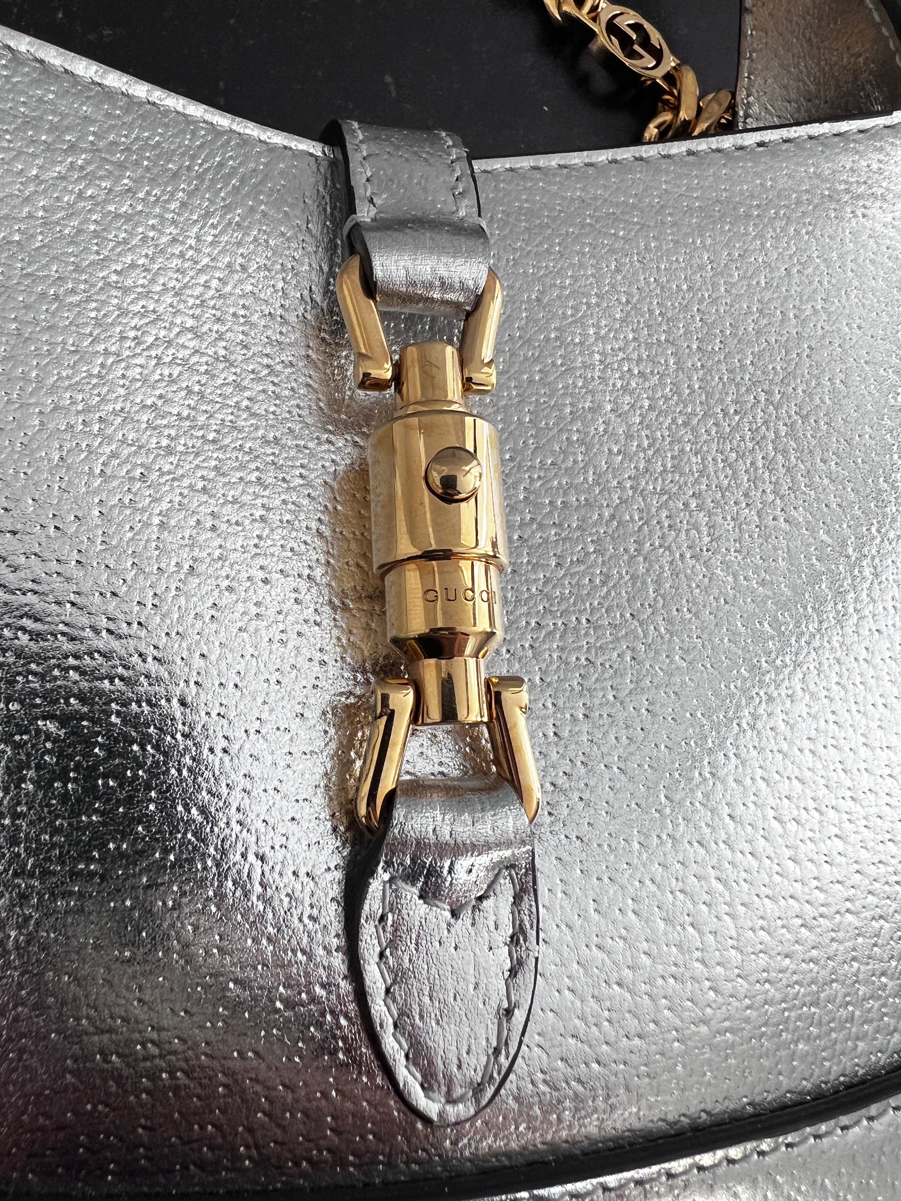 Gucci Silver Mini Jackie 1961 Crossbody Bag with Chain - Elegant Shoulder Purse for Women, Perfect for Parties, Dates & Daily Use