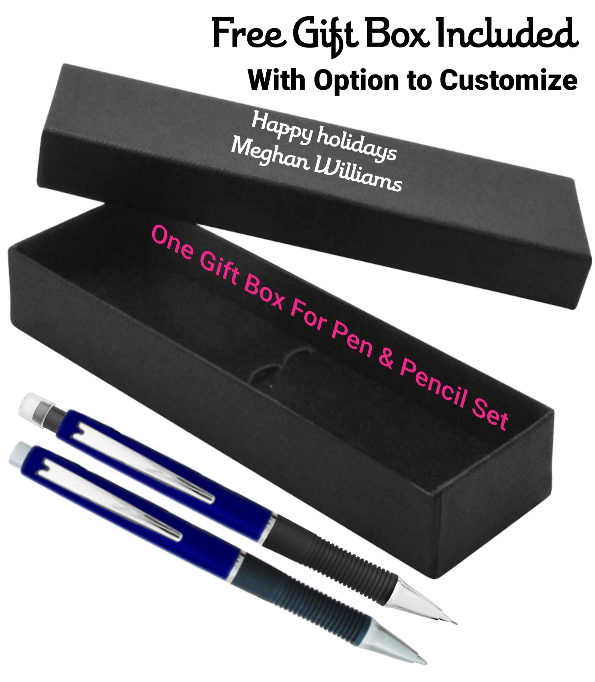 24-Pack Personalized Elegant Pen & Pencil Set in Gift Box - Custom Holiday Ballpoint Pen with Rubber Grip & Deluxe Mechanical Pencils - Engraved with Name/Text - Perfect for Office, School, Corporate Gifts & Special Occasions (Blue)