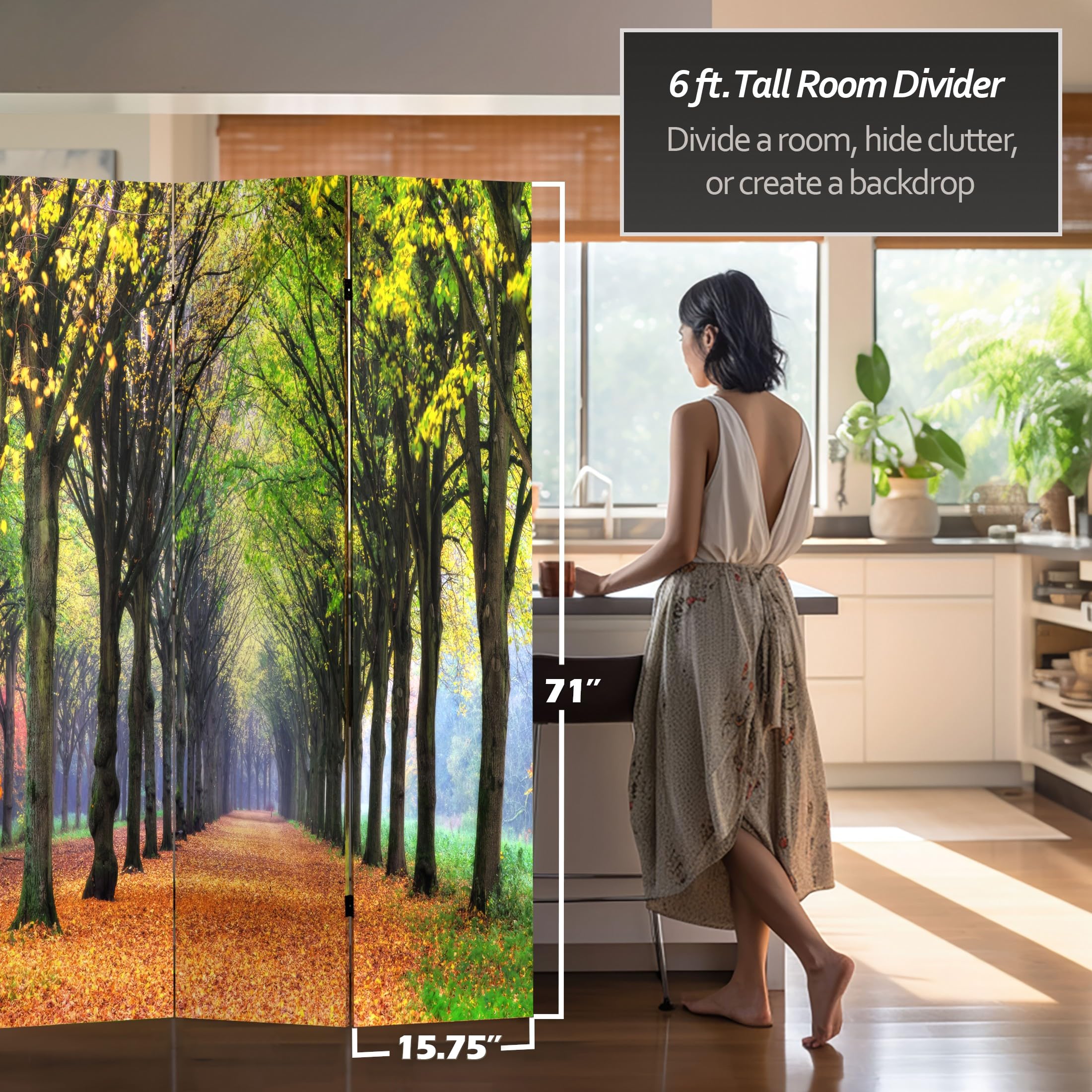 6 ft. Tall Double Sided Red Lantern Autumn Footpath Canvas Room Divider - Green Decorative Screen for Home, Office, Wedding & Party Decor