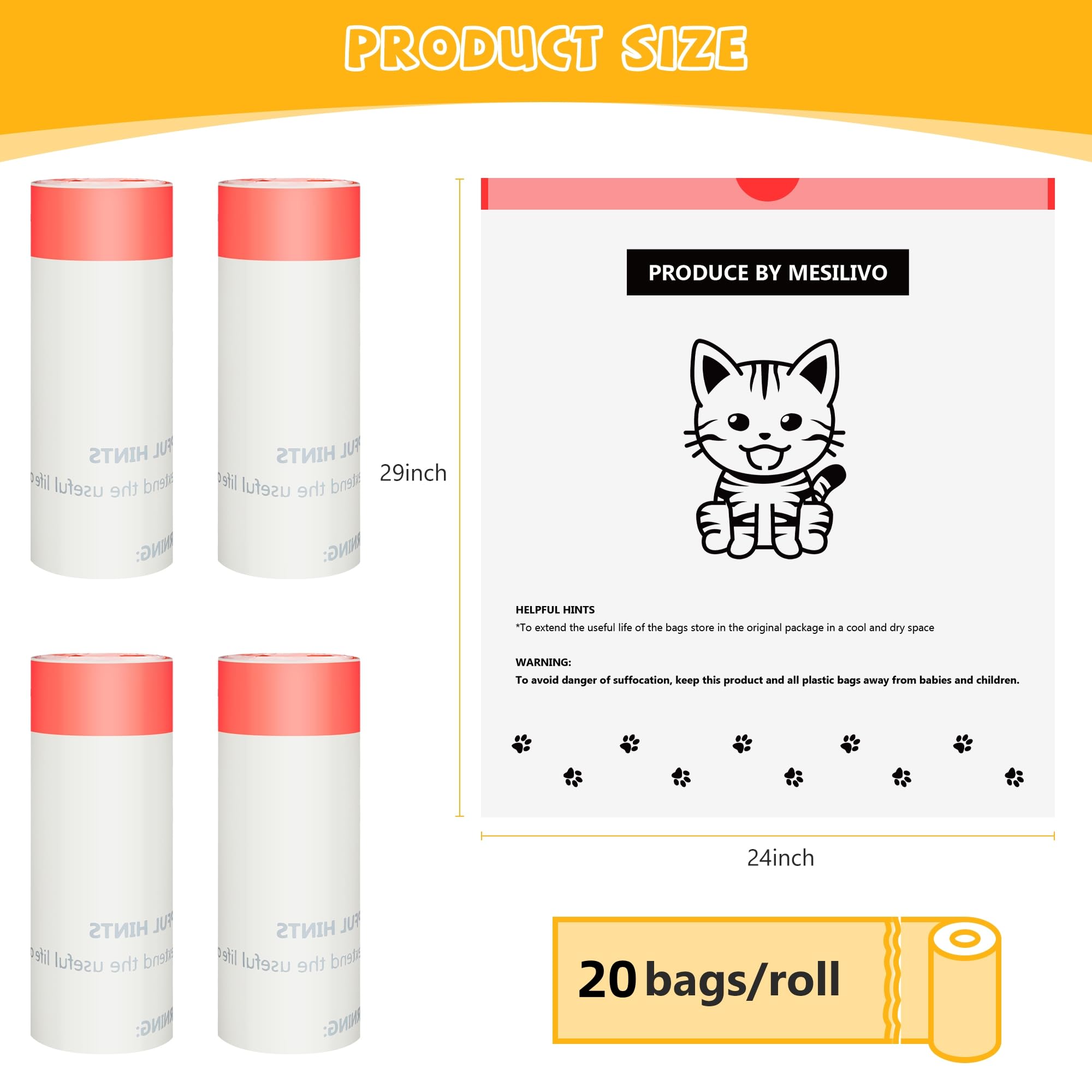 80 Count Extra Thick Cat Litter Box Liners - 24