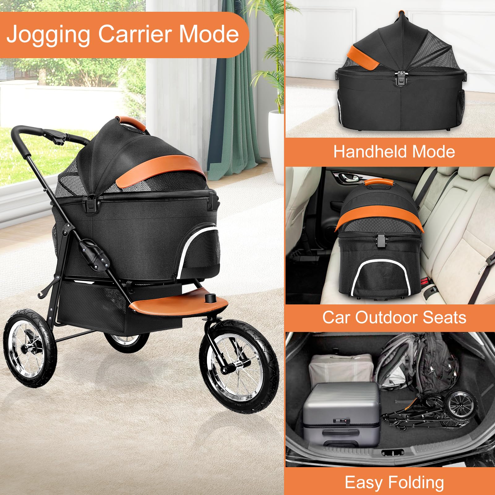 3-in-1 Dog Stroller for Medium & Small Pets - Lightweight Pet Carrier with Zipperless Entry, Jogging Tires & Storage Basket | Perfect for Cats & Small Dogs | Ideal for Walking, Jogging, Park Visits & Vet Trips