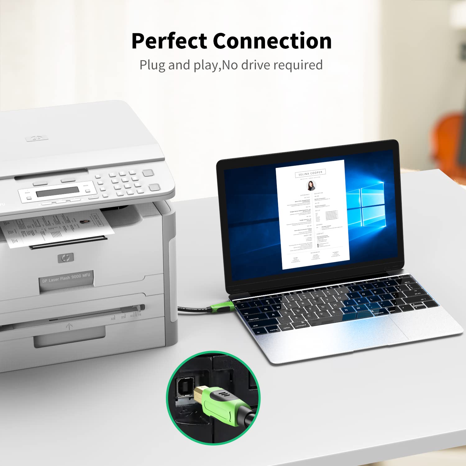 XXONE 20ft USB 2.0 Printer Cable - Type A Male to B Male Gold Plated Connectors for HP, Epson, Canon Printers & Scanners | High Speed Data Transfer, Durable Nylon Braided | Home Office & Commercial Use