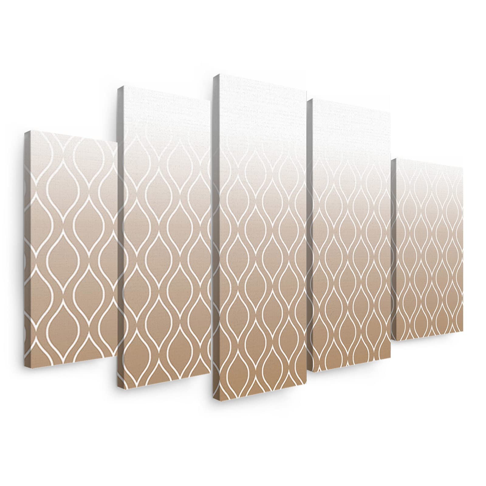 5 Panels Canvas Wall Art - Brown White Ombre Geometric Trellis Moroccan Print Modern Artwork for Bedroom & Living Room Decor - Stretched on Wooden Frame Ready to Hang - Perfect for Home, Office, or Gift Giving