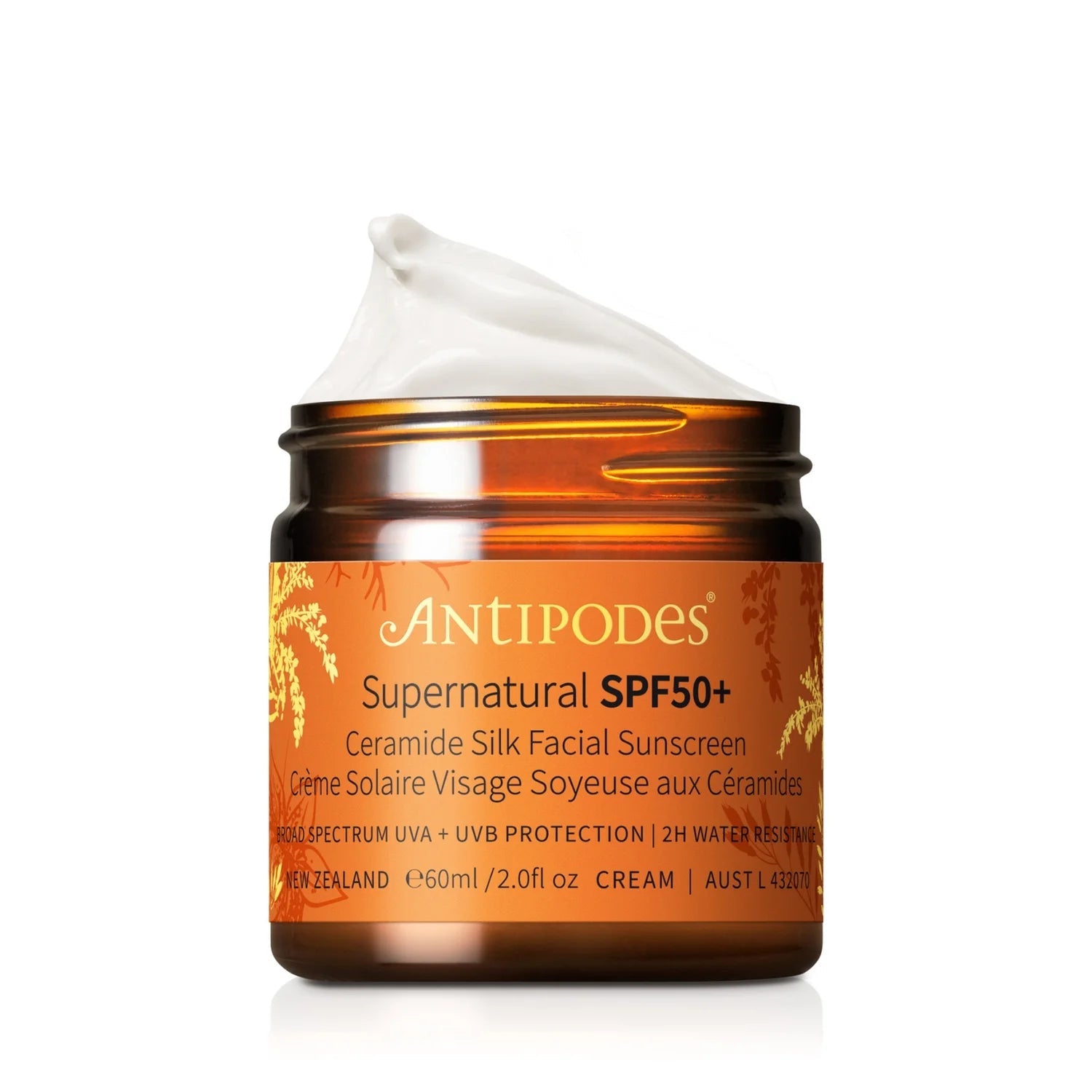 Antipodes Supernatural SPF50+ Ceramide Silk Sunscreen - Broad Spectrum UVA/UVB Protection, Hydrating Face Sunscreen for Daily Use, Perfect for Outdoor Activities & Beach Days