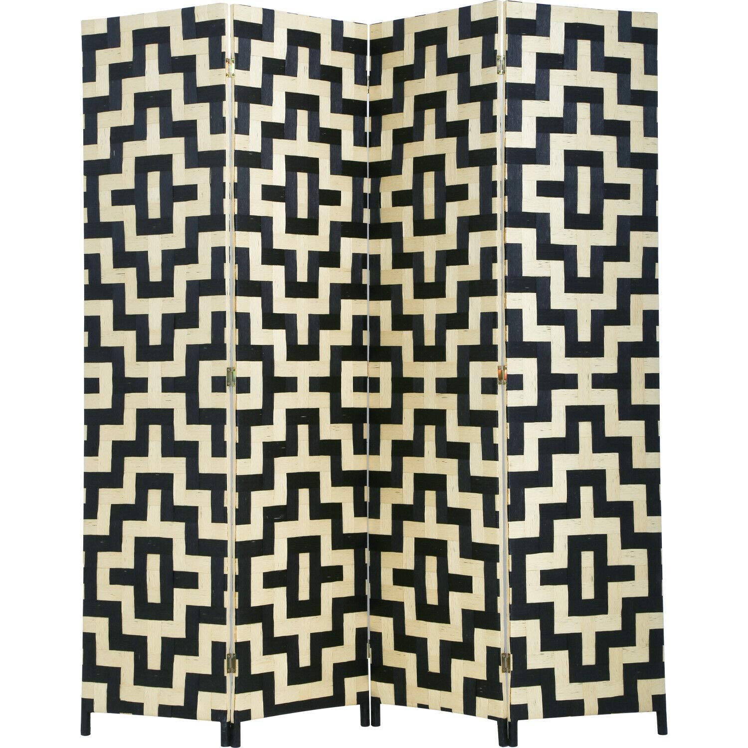 LCSA 4-Panel Wooden Room Divider with Woven Mesh Design - Folding Privacy Screen - Diamond Color - Perfect for Home, Office, and Event Spaces