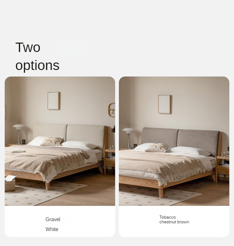 Solid Oak Wood Soft Bed Frame - Queen Size, Natural Wood Finish - Perfect for Master Bedrooms, Guest Rooms & Cozy Home Decor