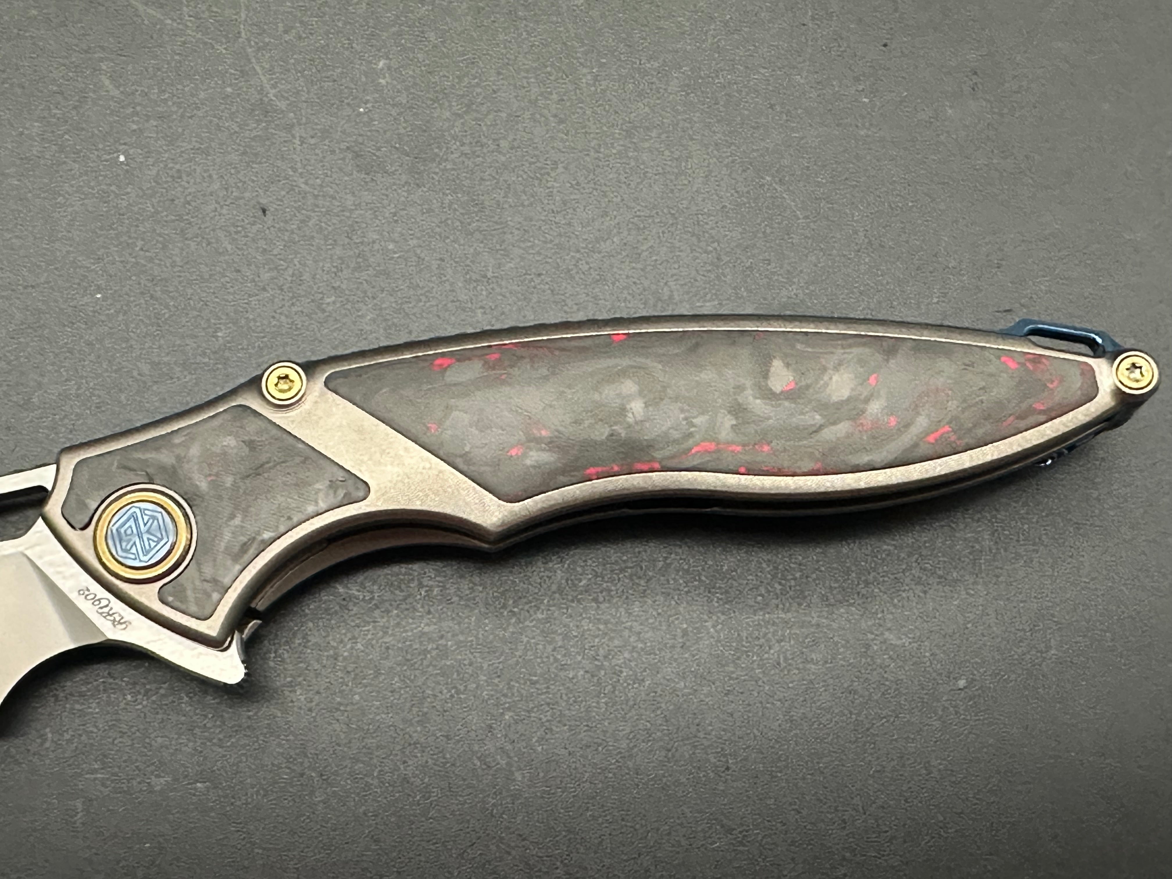 Rike Knife 1902 RCF - Titanium Frame & Red Carbon Fiber Scales with M390 Blade - Premium EDC Folding Knife for Outdoor, Camping, and Survival