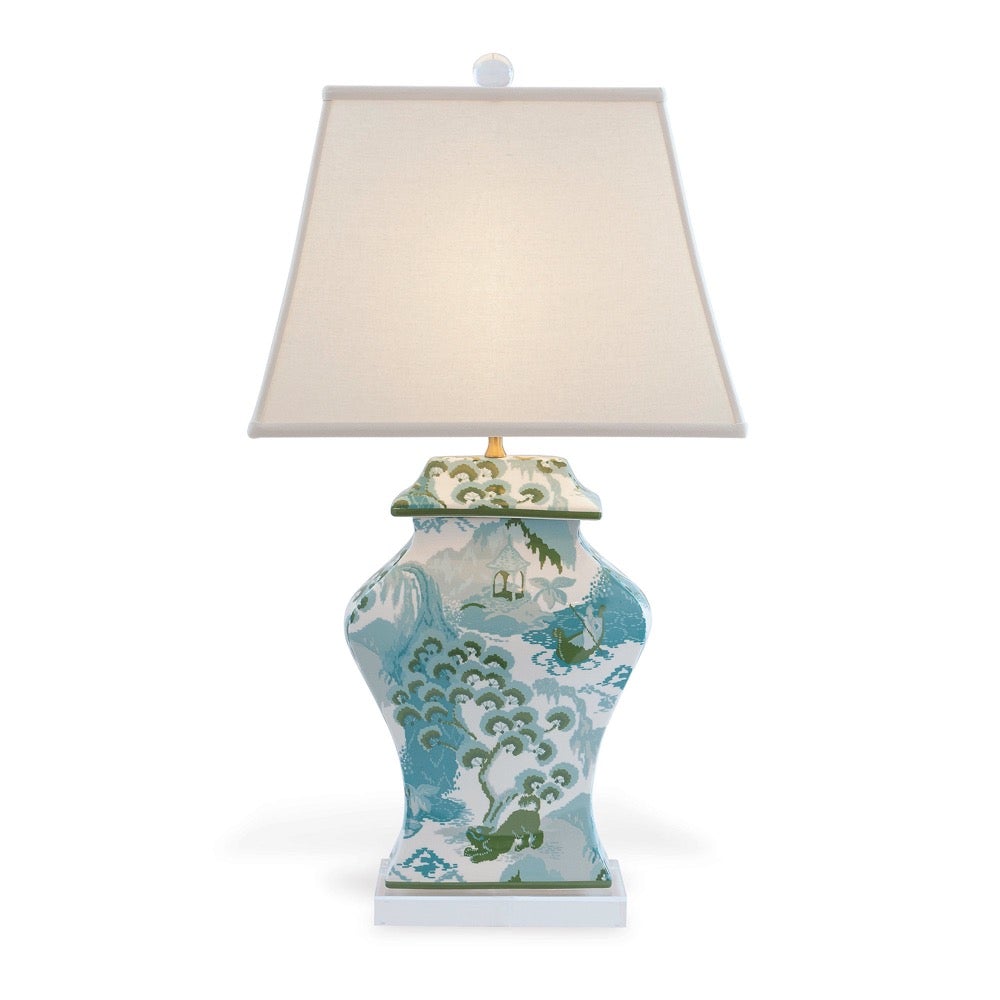 Antique Canton Celadon Porcelain Table Lamp - Vintage Chinese Green Glaze Ceramic Light for Living Room, Bedroom & Office Decor