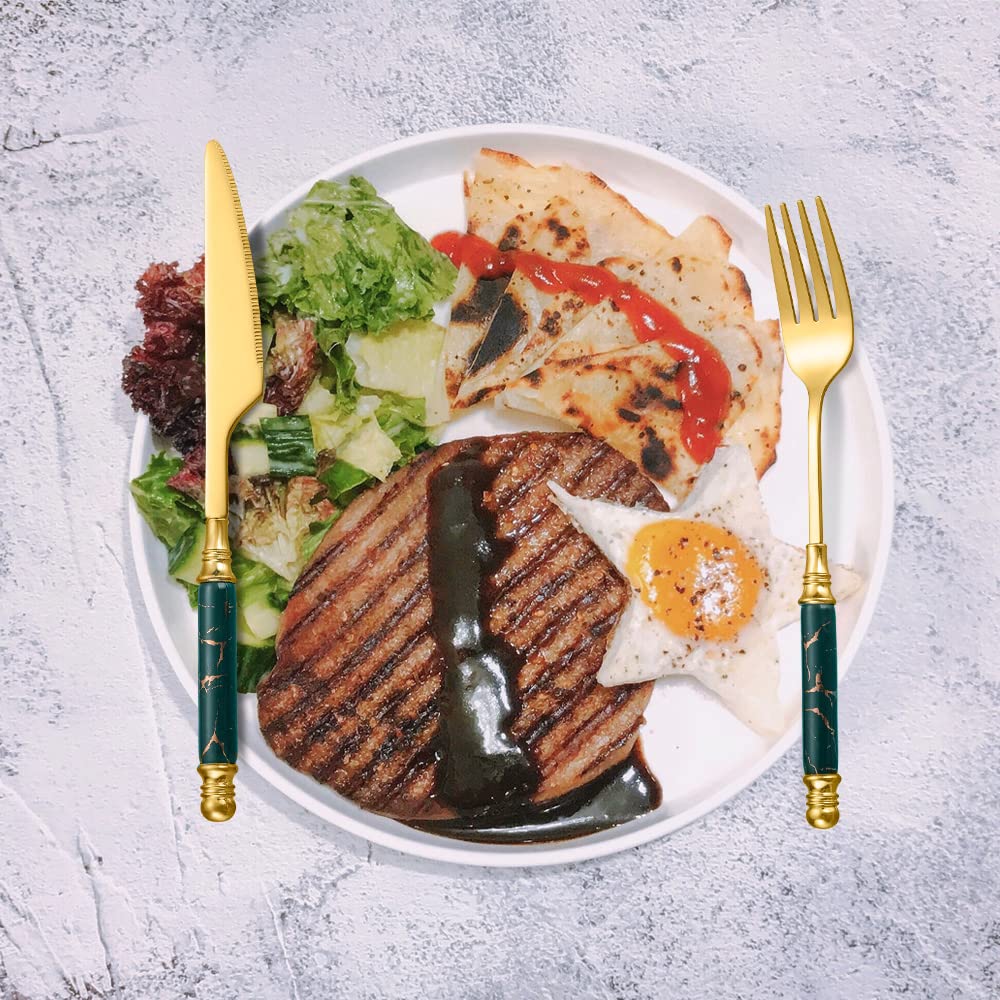 32-Piece Premium Stainless Steel Flatware Set with Ceramic Handle - Food Grade, Mirror Polished, Dishwasher Safe Silverware for 8 People (Dark Green) - Perfect for Dinner Parties, Restaurants, and Everyday Dining