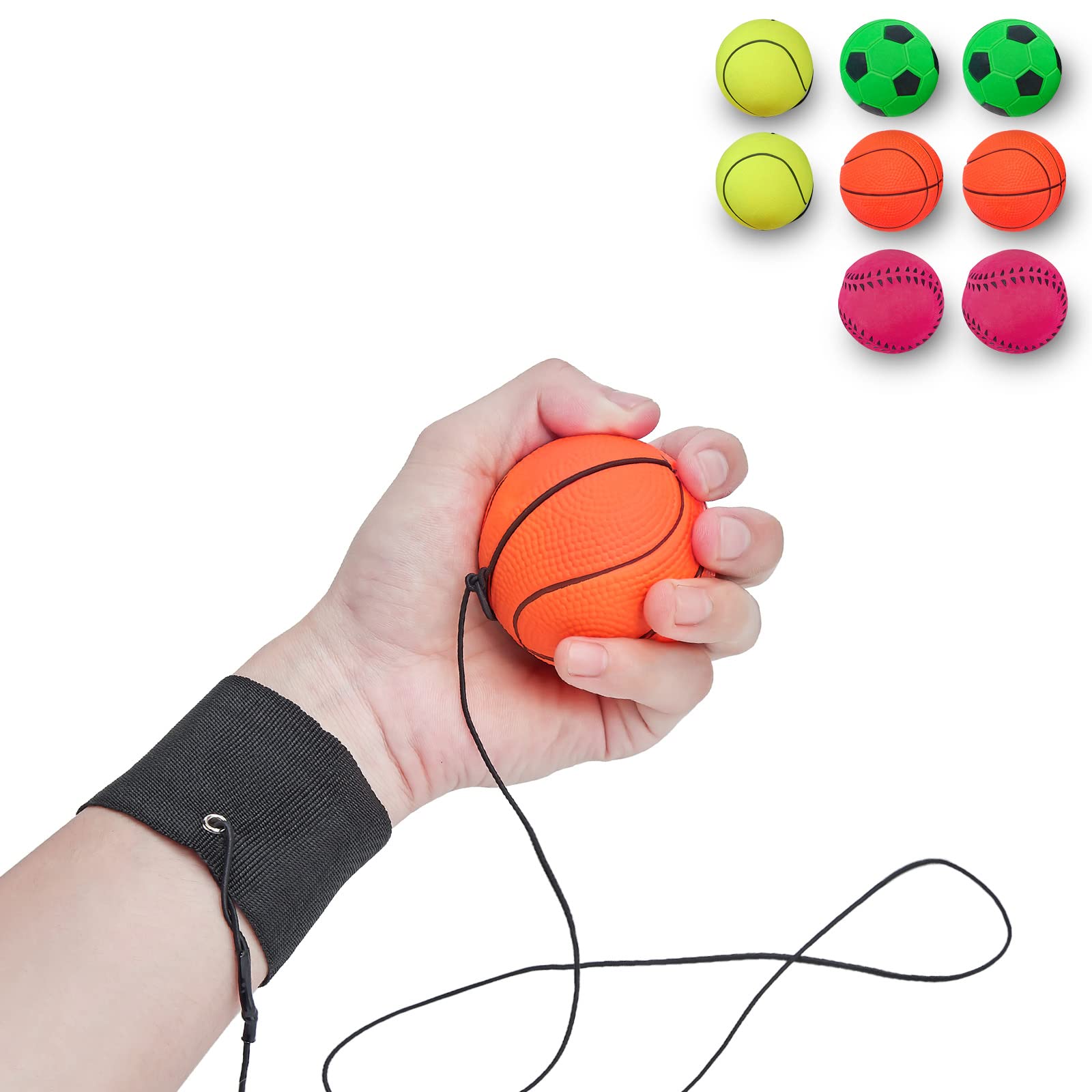 4/8/16 Pack 2.36 Inch Wrist Return Ball Set - Rubber Rebound Bouncy Wristband Balls for Basketball Baseball Soccer Training - Wrist Exercise Equipment & Fun Party Favors for Kids - Perfect for Sports Drills, Hand-Eye Coordination & Outdoor Play