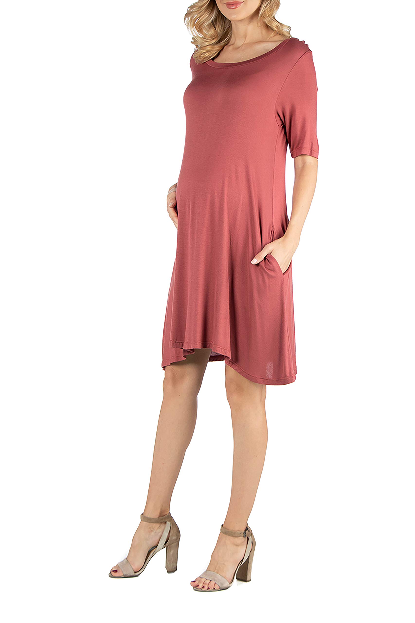 24Seven Comfort Women's Maternity T-Shirt Dress - Soft Loose Fit Short Sleeve Casual Dress with Pockets (Small to 3X) | Made in USA | Perfect for Pregnancy, Nursing & Everyday Wear