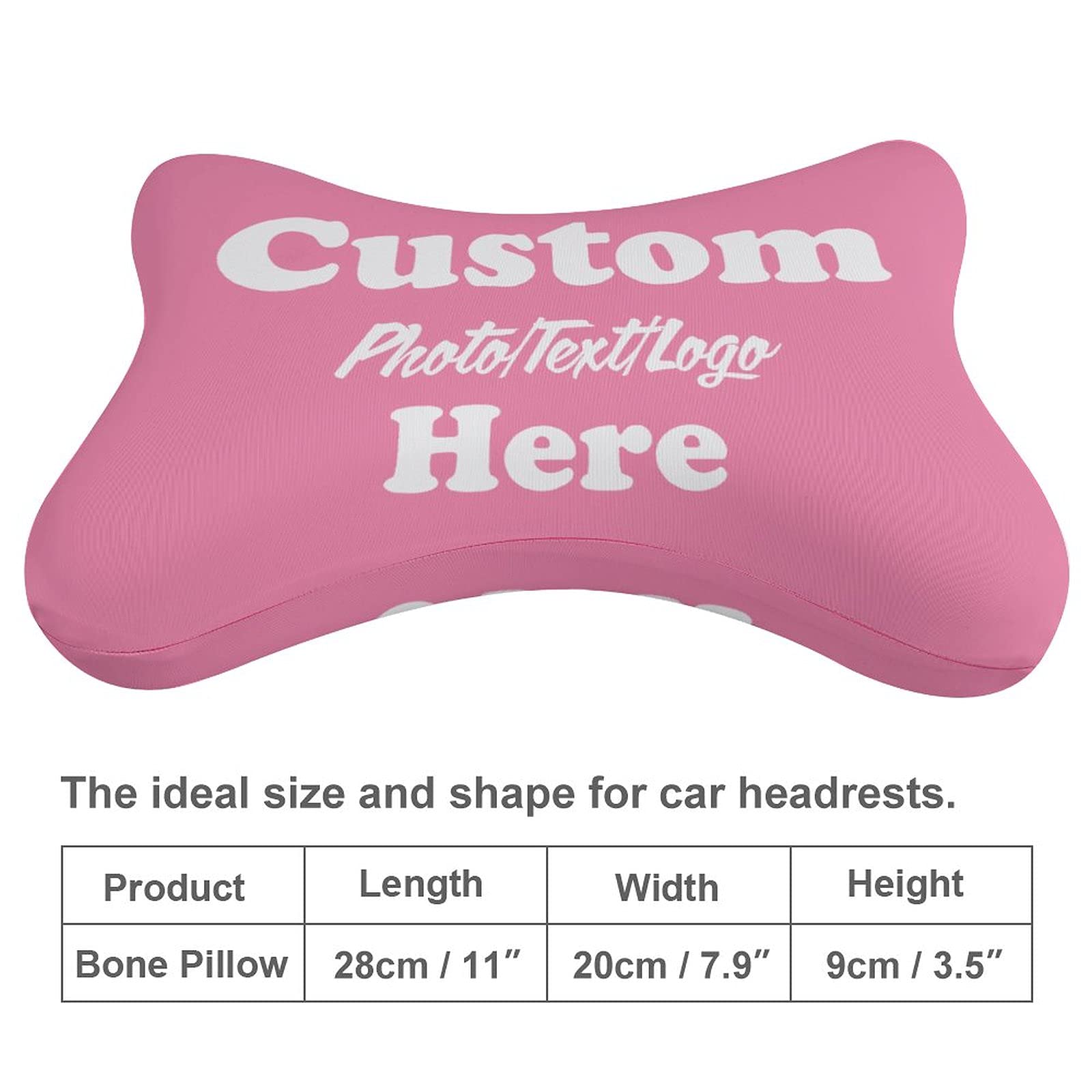 Custom Memory Foam Car Headrest Pillow with Personalized Text/Image - 2 Pack Pink Neck Support for Travel, Office & Home Use - Ergonomic Vehicle Seat Cushion for Comfort & Pain Relief