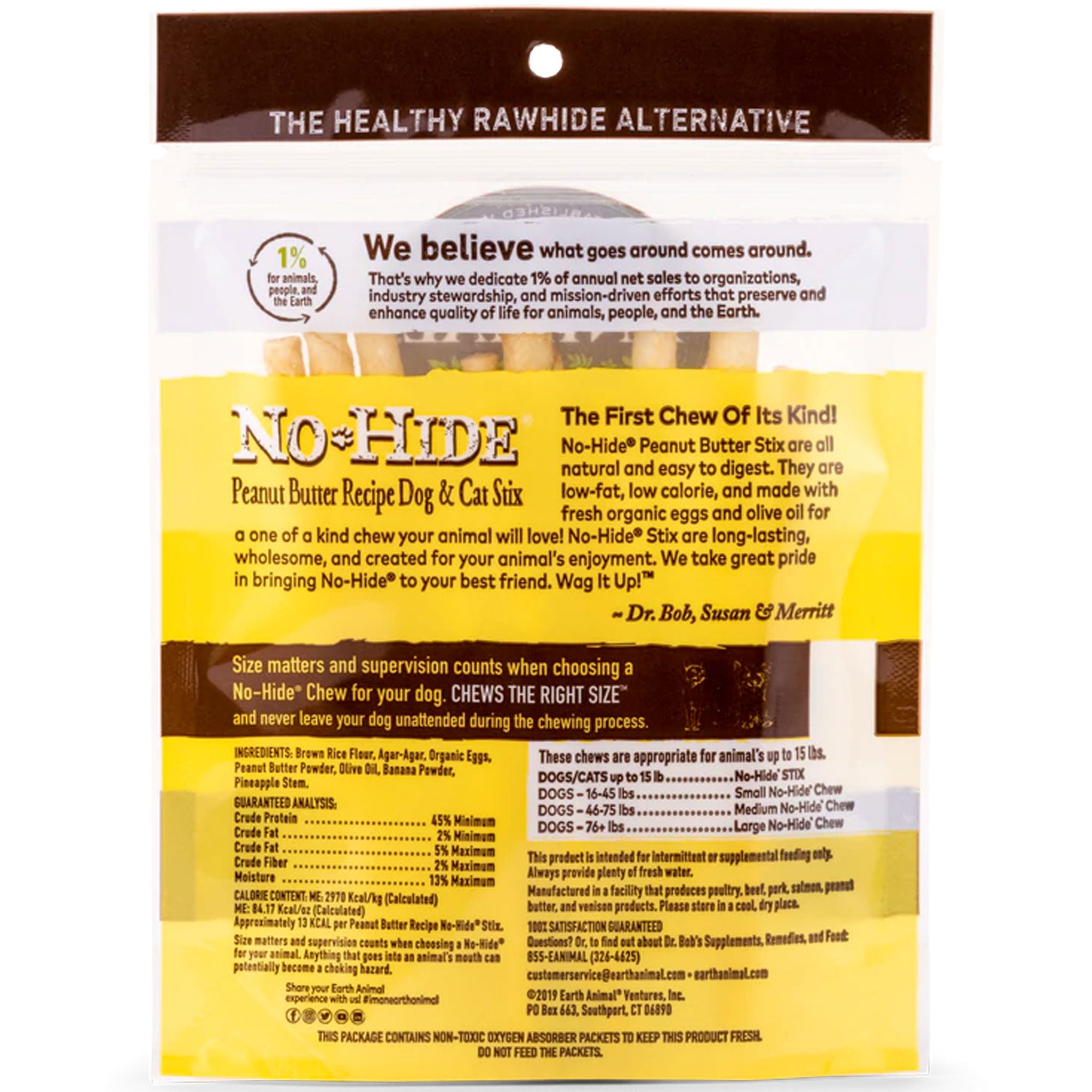 Earth Animal No-Hide Peanut Butter Dog Chews - 10 Pack | Natural & Digestible Treats for Puppies & Adult Dogs | Perfect for Training, Teething & Dental Health