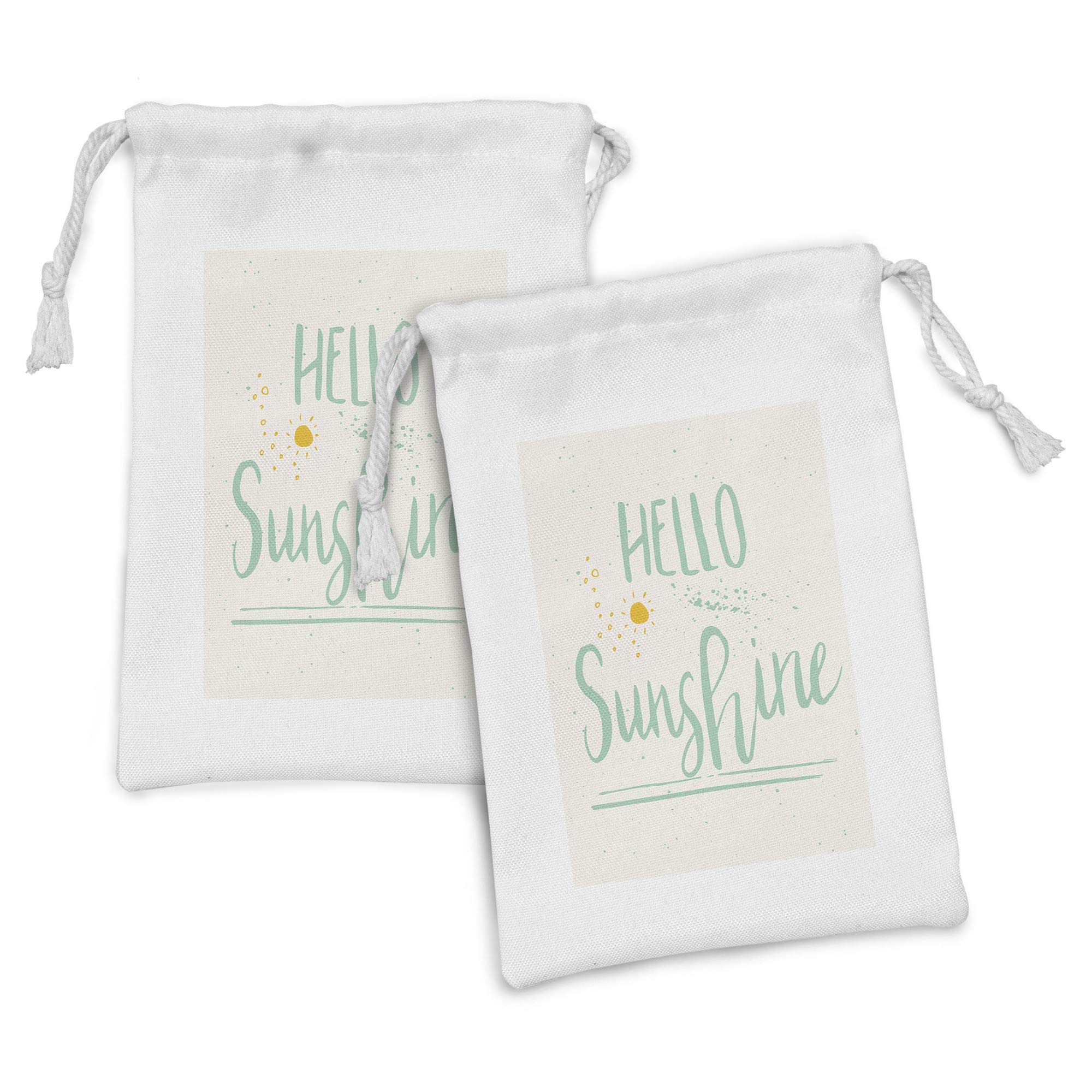 Ambesonne Hello Sunshine Fabric Pouch Set of 2 - Small Drawstring Bags for Toiletries, Masks & Favors - 9