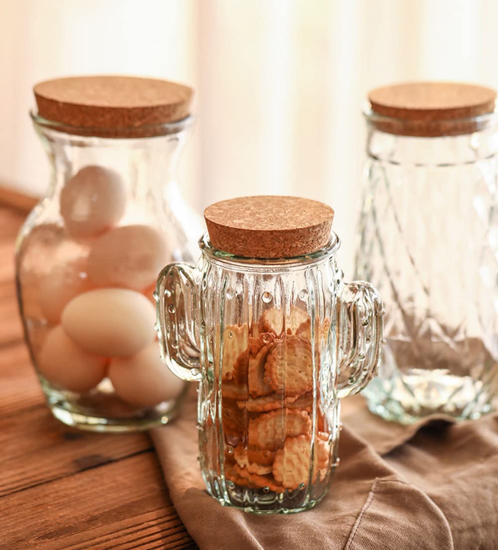 123Arts Glass Relief Cactus Candy Jar - Airtight Snack Storage Container with Seal Lid for Kitchen, Party & Home Decor | Candy Dish, Food Jar, Treat Holder for Desserts, Nuts, Cookies