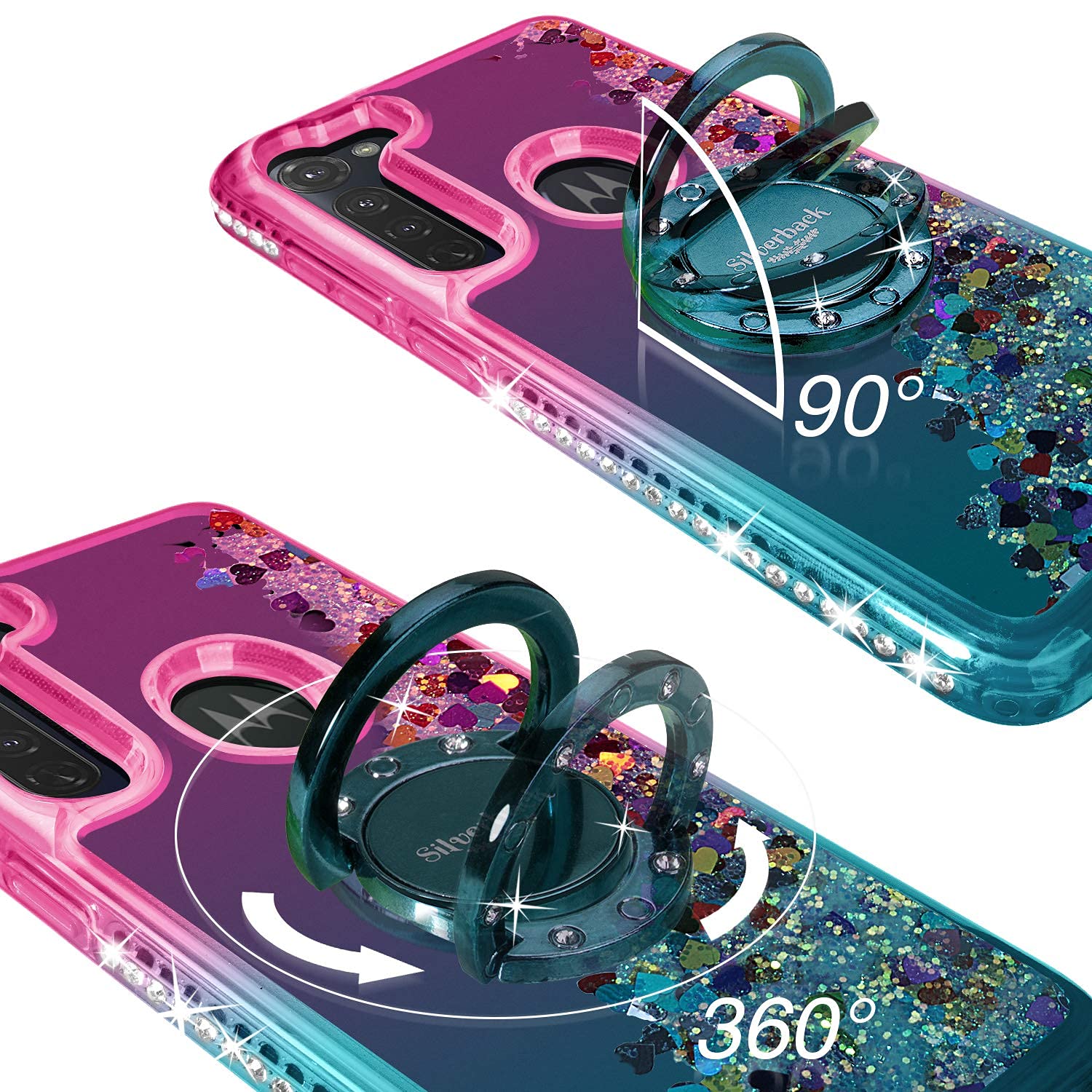 Sparkly Holographic Glitter Phone Case for Moto G Stylus 2020 - Bling Diamond Ring Stand Protective Cover for Women & Girls (Green) | Perfect for Everyday Use, Selfies, and Secure Phone Protection