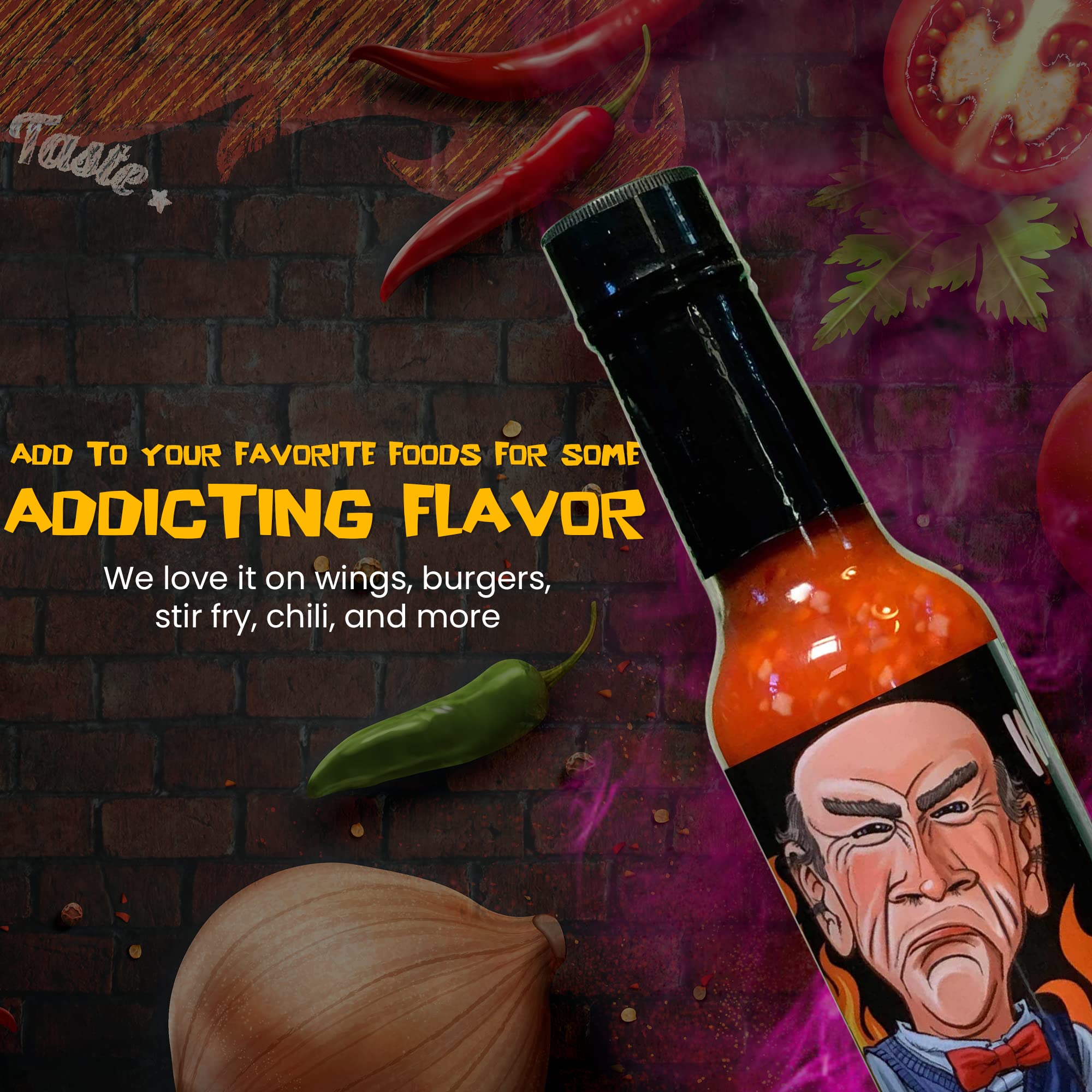 Jeff Dunham's Walter's Garlic & Habanero Hot Sauce - Bold & Spicy 5oz Bottle with Perfect Garlic Infusion | Great for Tacos, Wings, Burgers & BBQ | Shut the Hell Up (and Eat It) Hot Sauce Gift for Spicy Food Lovers