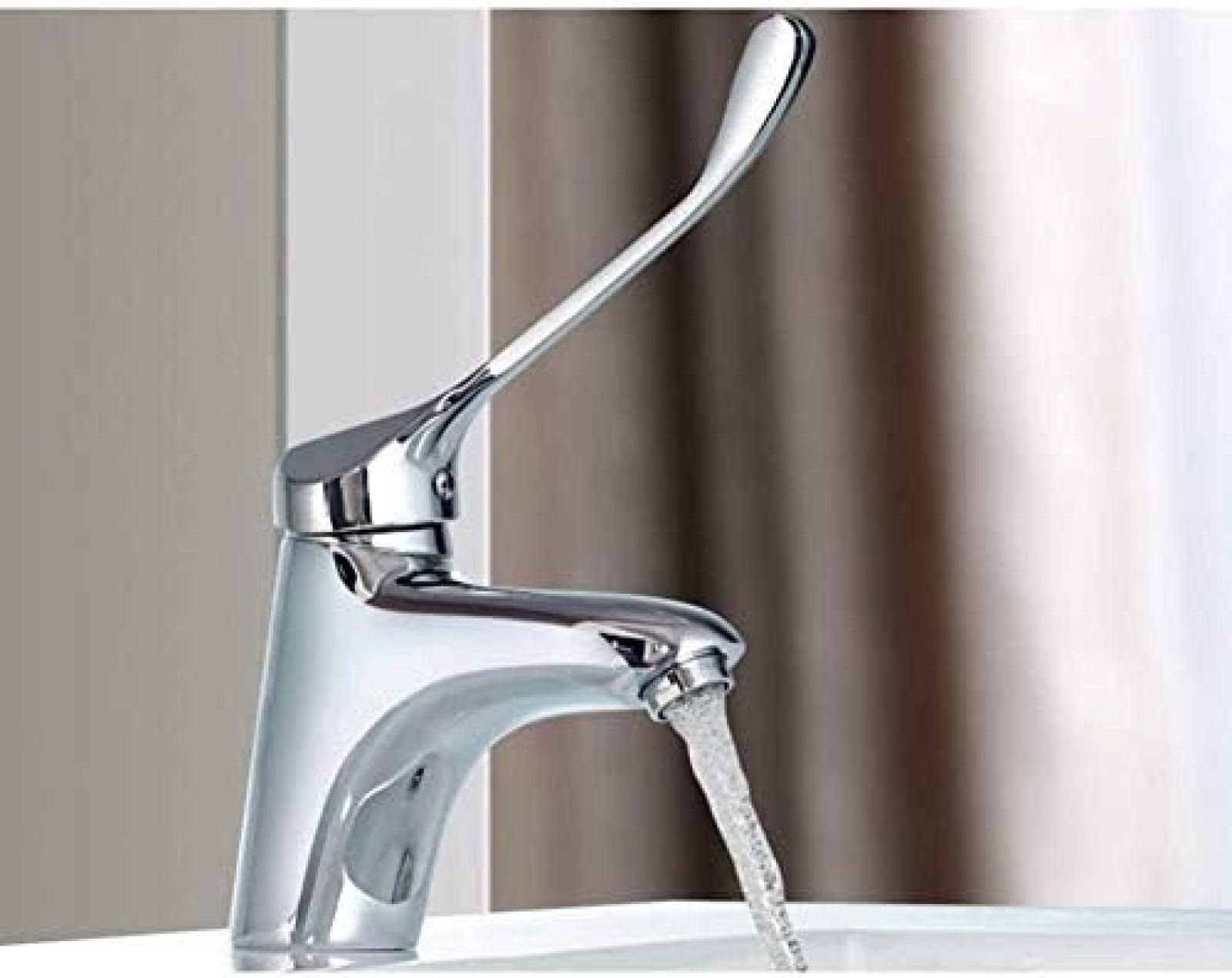 CRJUS Brass Kitchen Faucet with Long Handle - Chrome Basin Mixer Tap for Sink Deck Mount, Hot & Cold Water - Perfect for Bathroom, Medical Hygiene, and Home Kitchen Use