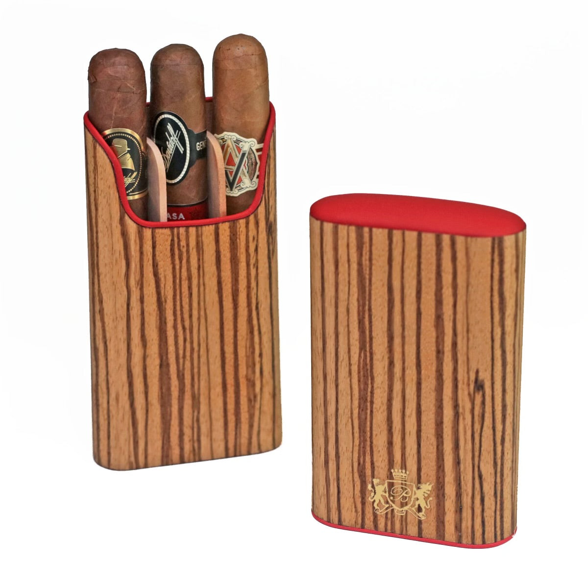 Premium Brizard & Co Showband 3 Cigar Case - Zebrawood & Racing Red Design - Perfect for Travel, Gifts & Cigar Enthusiasts