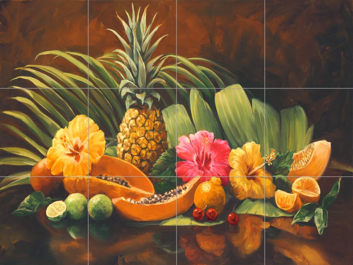 Ceramic Backsplash Tile Mural - Tropicana Fruit & Vegetable Design by Laurie Snow Hein - Waterproof Kitchen & Bathroom Wall Decor for Modern Homes