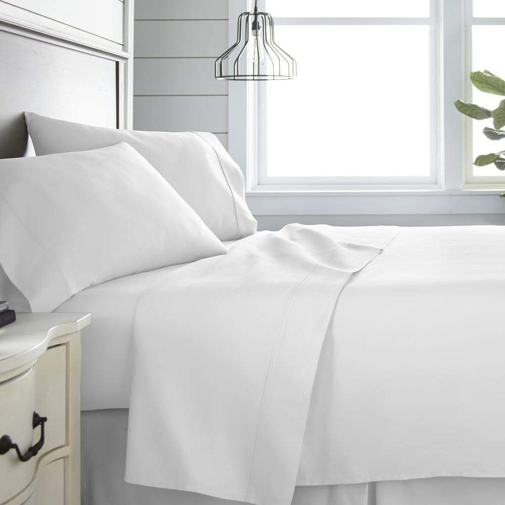 Premium 550 Thread Count Pima Cotton King Size Bed Sheet Set - Ultra Soft Deep Pocket Fits Mattress 24-26 Inches (Solid White) for Luxury Hotel-Style Bedding & Comfortable Sleep