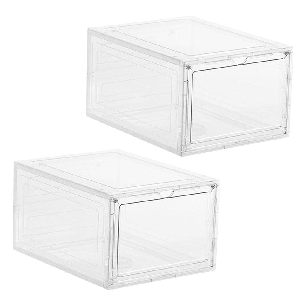 2 Pack Clear Shoe Storage Boxes with Magnetic Closure - Stackable Shoe Organizer for Closet, Garage & Entryway - Transparent Plastic Shoe Box Containers for Easy Visibility & Space Saving