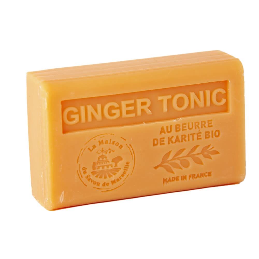 Organic Shea Butter French Soap Bar - Ginger Tonic Scented Marseille Soap - 125g for Bath, Shower & Gift - Vegan, Natural Skin Care