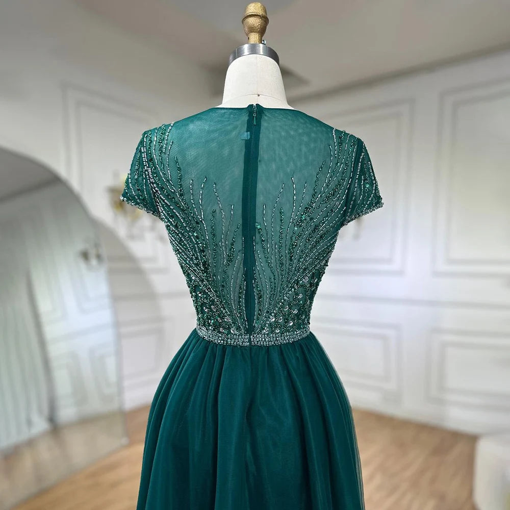 Elegant Green Mermaid Evening Gown with Beaded Overskirt - Luxury Dubai Style Wedding Dress for Women | Perfect for Formal Parties, Red Carpet Events & Special Occasions 2025 LA72241