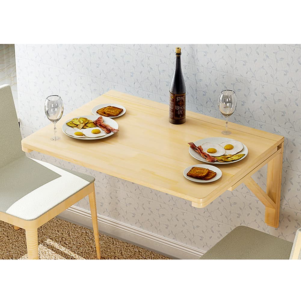 Foldable Wall Mounted Table - Natural Pine Wood Dining & Computer Desk with Triangular Bracket for Small Spaces | Perfect for Kitchen, Home Office, Laundry Room & Bar Use