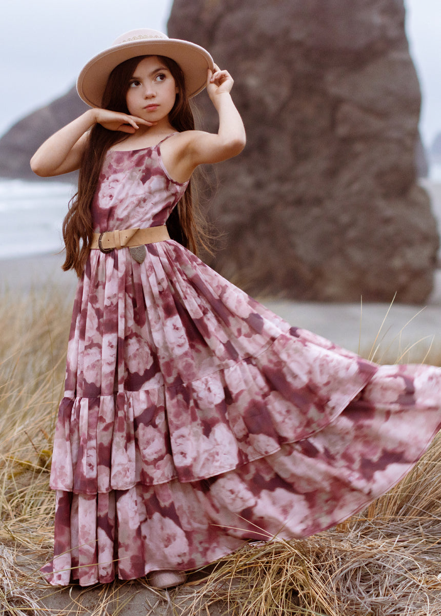 Catrin Dress in Warm Watercolor Floral Print - Elegant Summer Maxi Dress for Beach, Vacation & Casual Outings