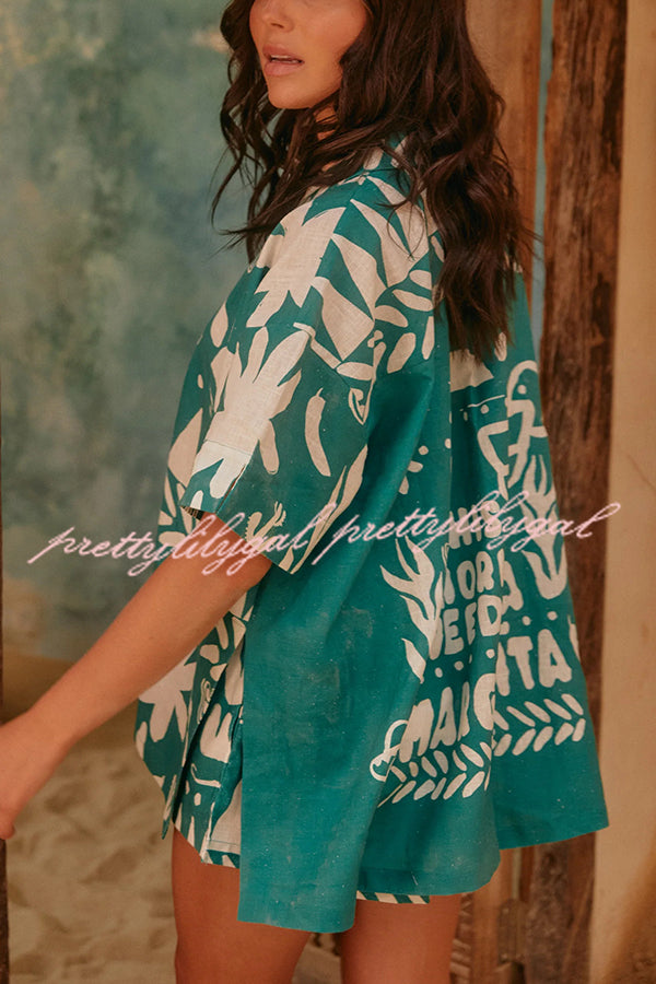 Stylish Summer Printed Loose Shirt & Elastic Waist Shorts Set for Women - Casual Outfit for Beach Vacation, Outdoor Activities and Daily Wear