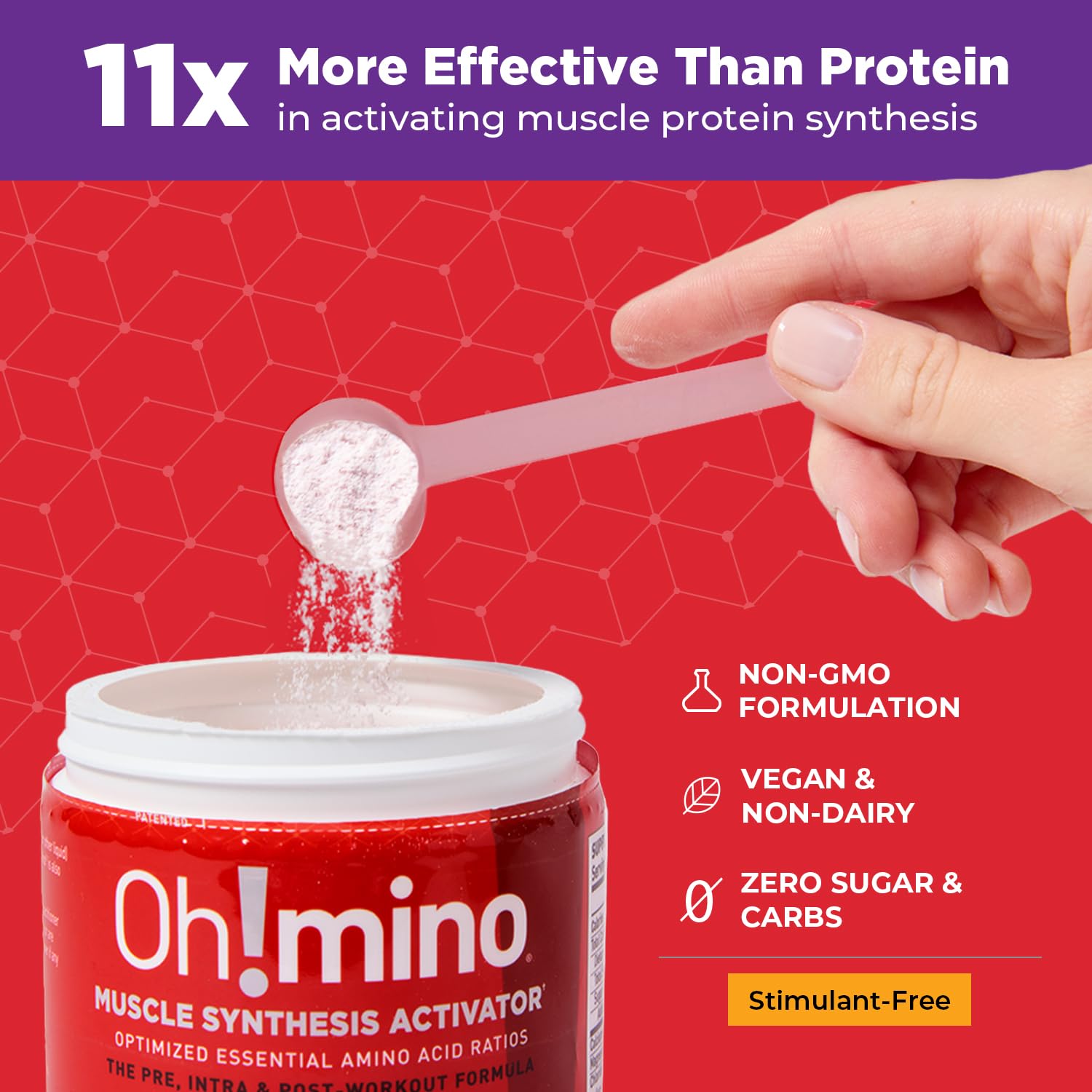 Oh!mino Amino Acids Powder - BCAAs Supplement for Muscle Gain, Pre & Post Workout Recovery - Vegan, Non Caffeine, Dairy Free, Zero Sugar & Low Carb - 40 Servings (Berry Blast) - Perfect for Gym, Fitness & Bodybuilding Training