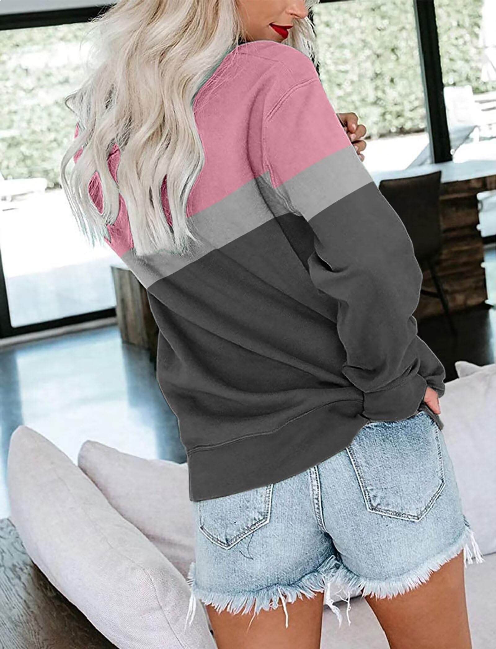 Women's Long Sleeve Crewneck Sweatshirt - Casual Solid Pullover with Pocket | Loose Fit Comfortable Sweater for Everyday Wear, Lounge & Outdoor Activities