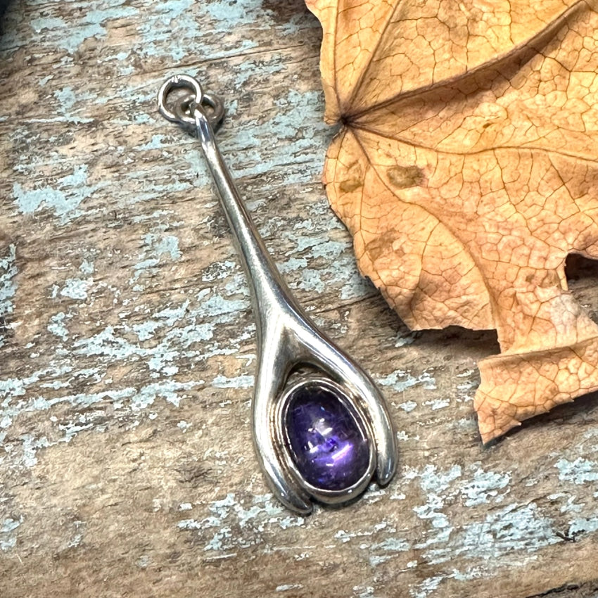 Vintage Mexican Taxco 925 Sterling Silver Amethyst Pendant Necklace - Handcrafted Jewelry for Women, Gift for Her, Birthday & Anniversary Present