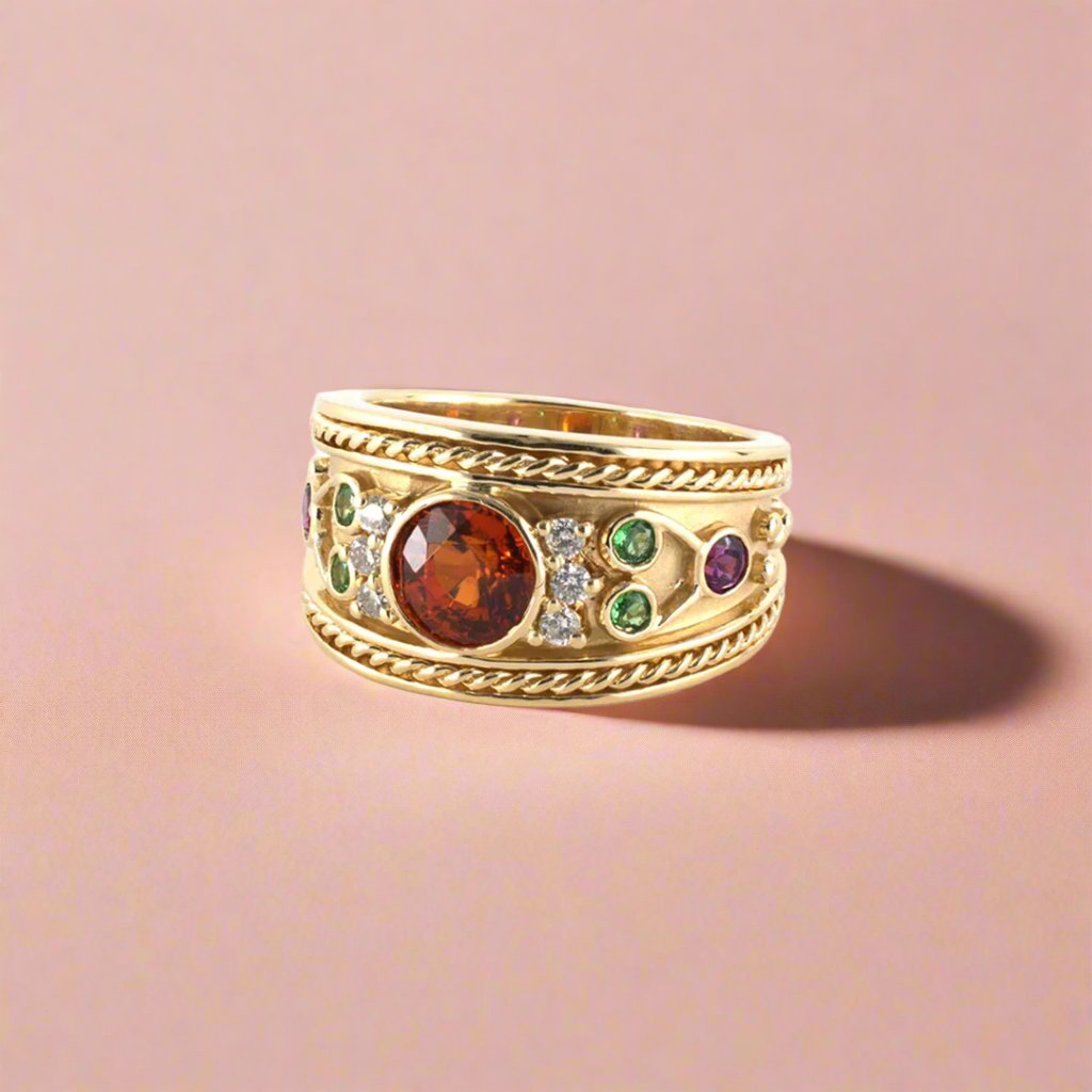 Exquisite Spessartite, Tsavorite & Rhodolite Garnet Ring for Women | Natural Gemstone Jewelry | Perfect for Engagement, Anniversary & Special Occasions