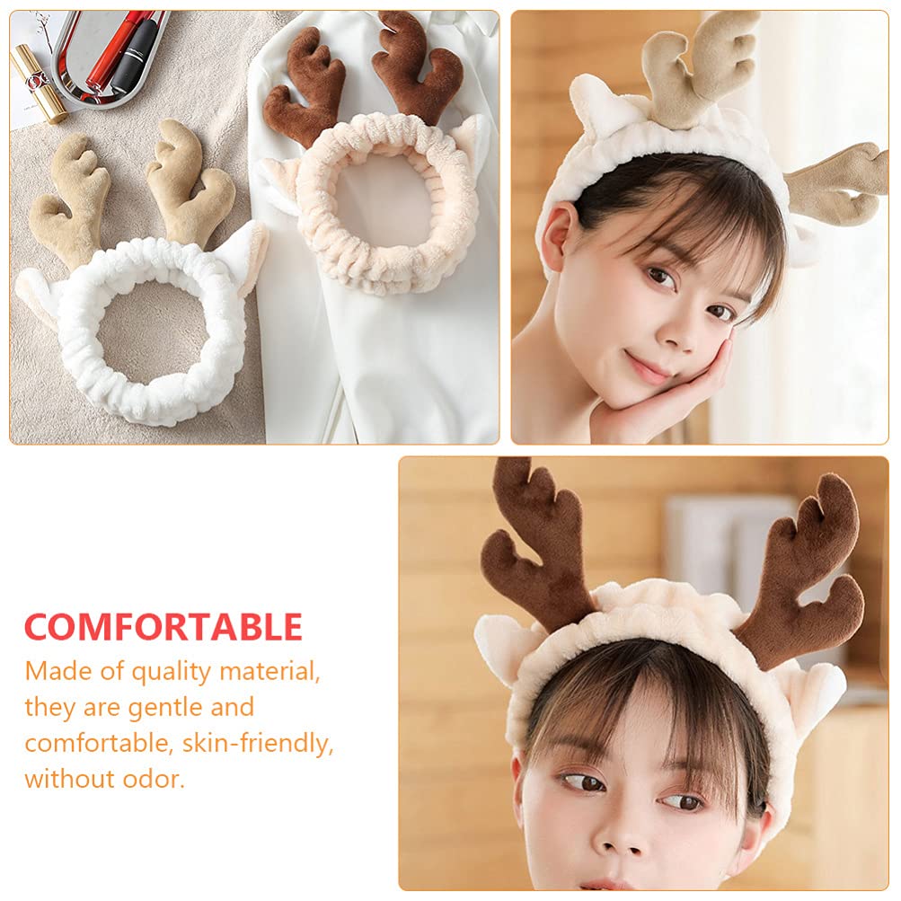 Kesyoo 2-Pack Antler Headbands for Women & Girls - Cute Hair Accessories, Sports Headbands, Face Washing Bands - Korean Style Hair Ties & Ribbons (Perfect for Halloween, Christmas, Cosplay & Daily Wear)