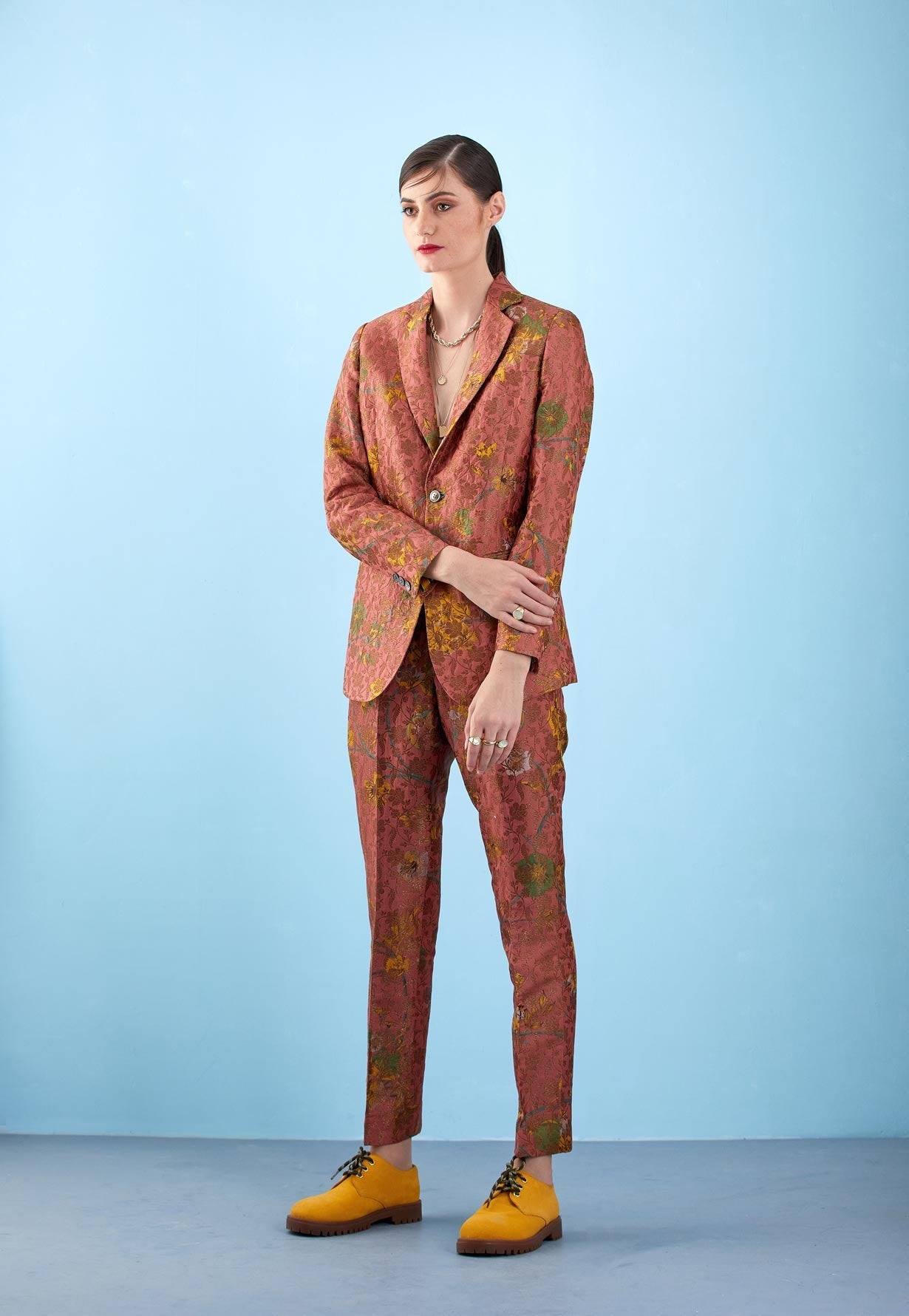 Elegant Silk Brocade Pants with Rose Pattern - Classic Women's Trousers for Formal Occasions & Evening Events