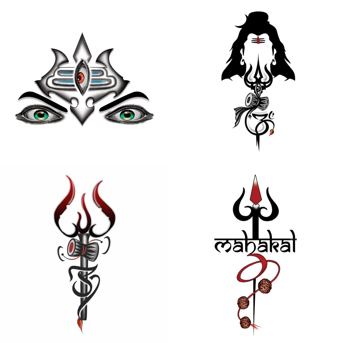 Trishul Eye Design Temporary Tattoos - Waterproof Body Art for Men & Women (Pack of 4) - Perfect for Festivals, Parties & Spiritual Events