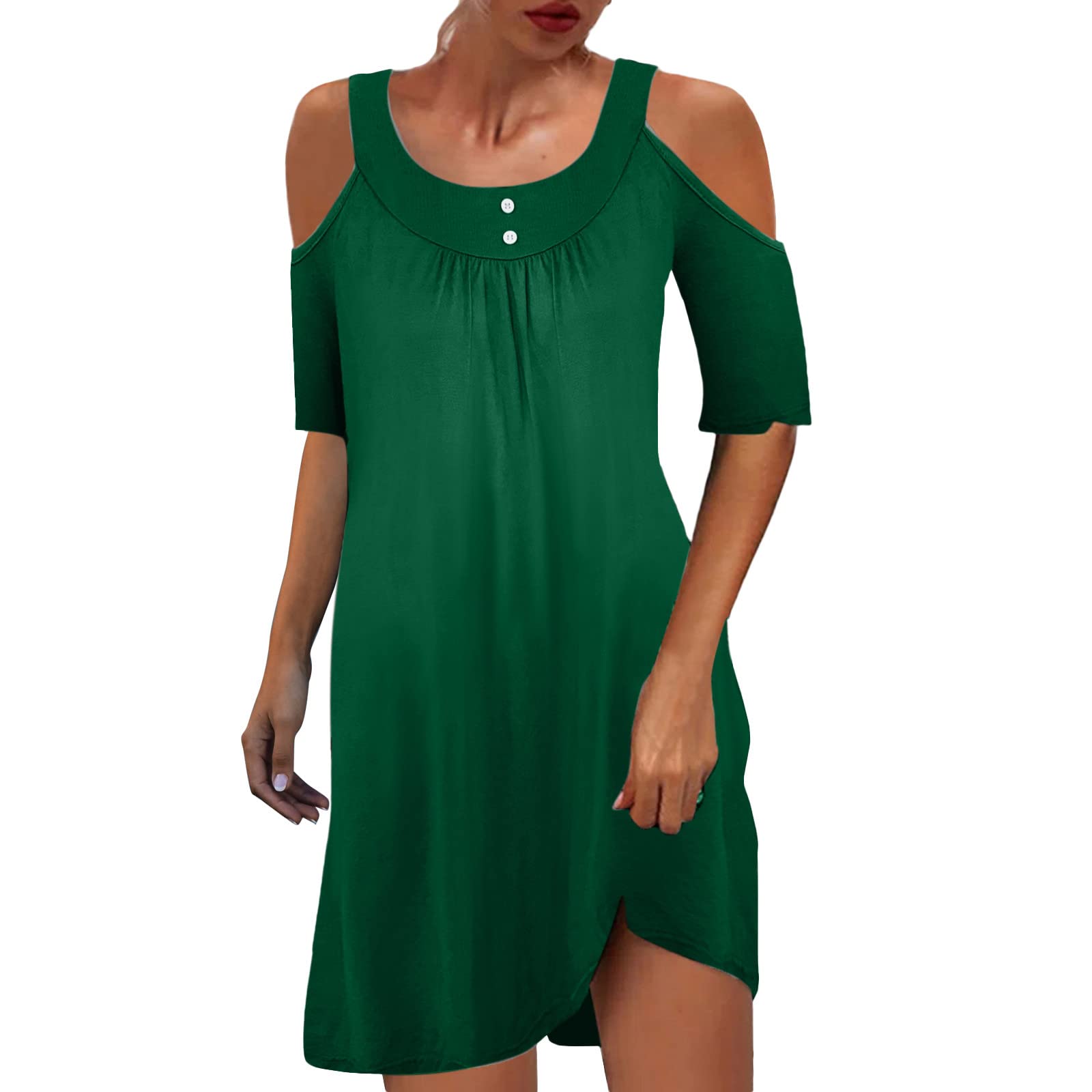 Women's Casual Cold Shoulder Solid Short Sleeve Mini Swing Dress Wrap Summer Dress - Perfect for Beach Vacations, Date Nights & Summer Parties