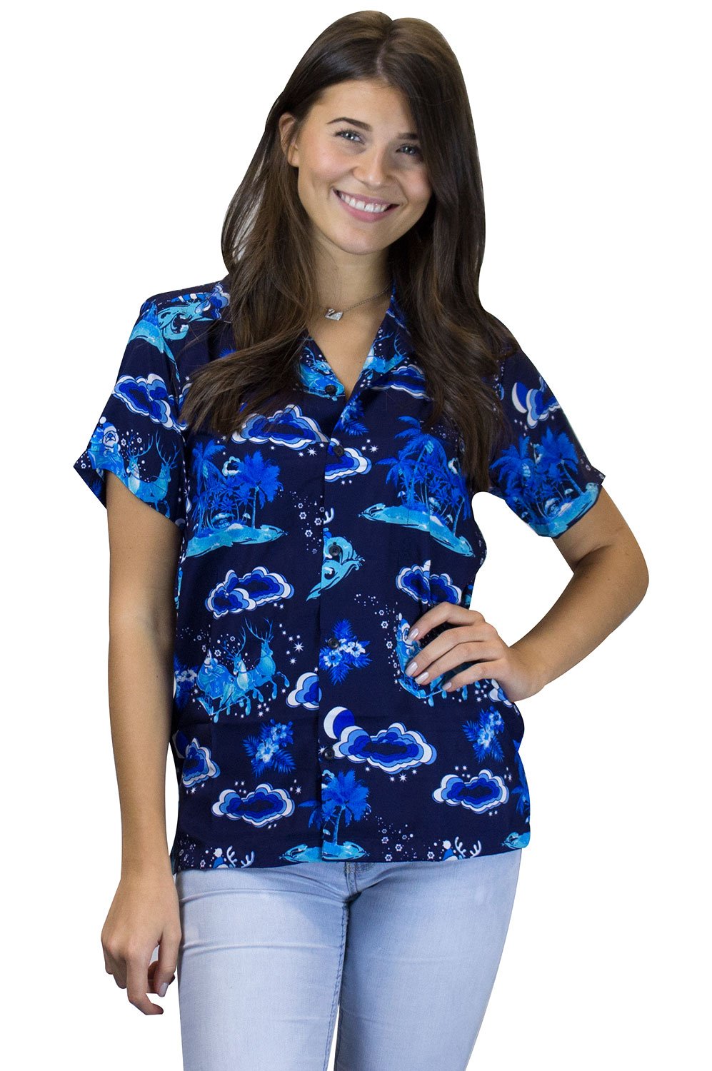 KING KAMEHA Hawaiian Shirt - Funky Tropical Aloha Shirt in Monoblue Blue, Size L - Perfect for Luau Parties, Beach Vacations & Summer Festivals